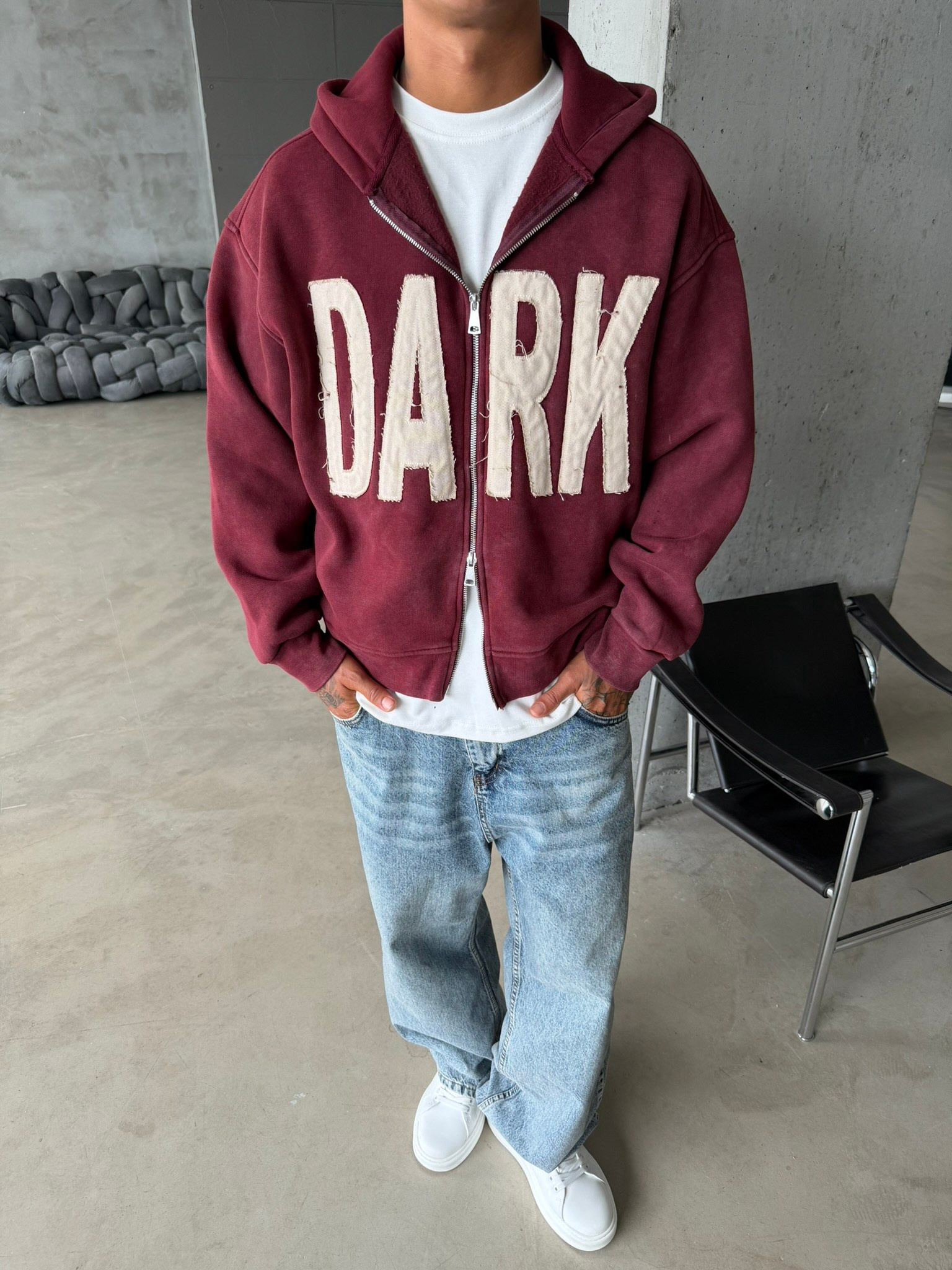 DARK Washed Premium Acid Yıkama Zİp Hoodie