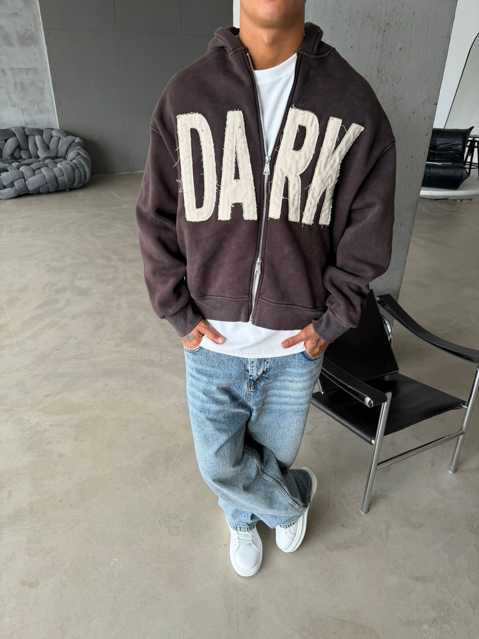 DARK Washed Premium Acid Yıkama Zİp Hoodie