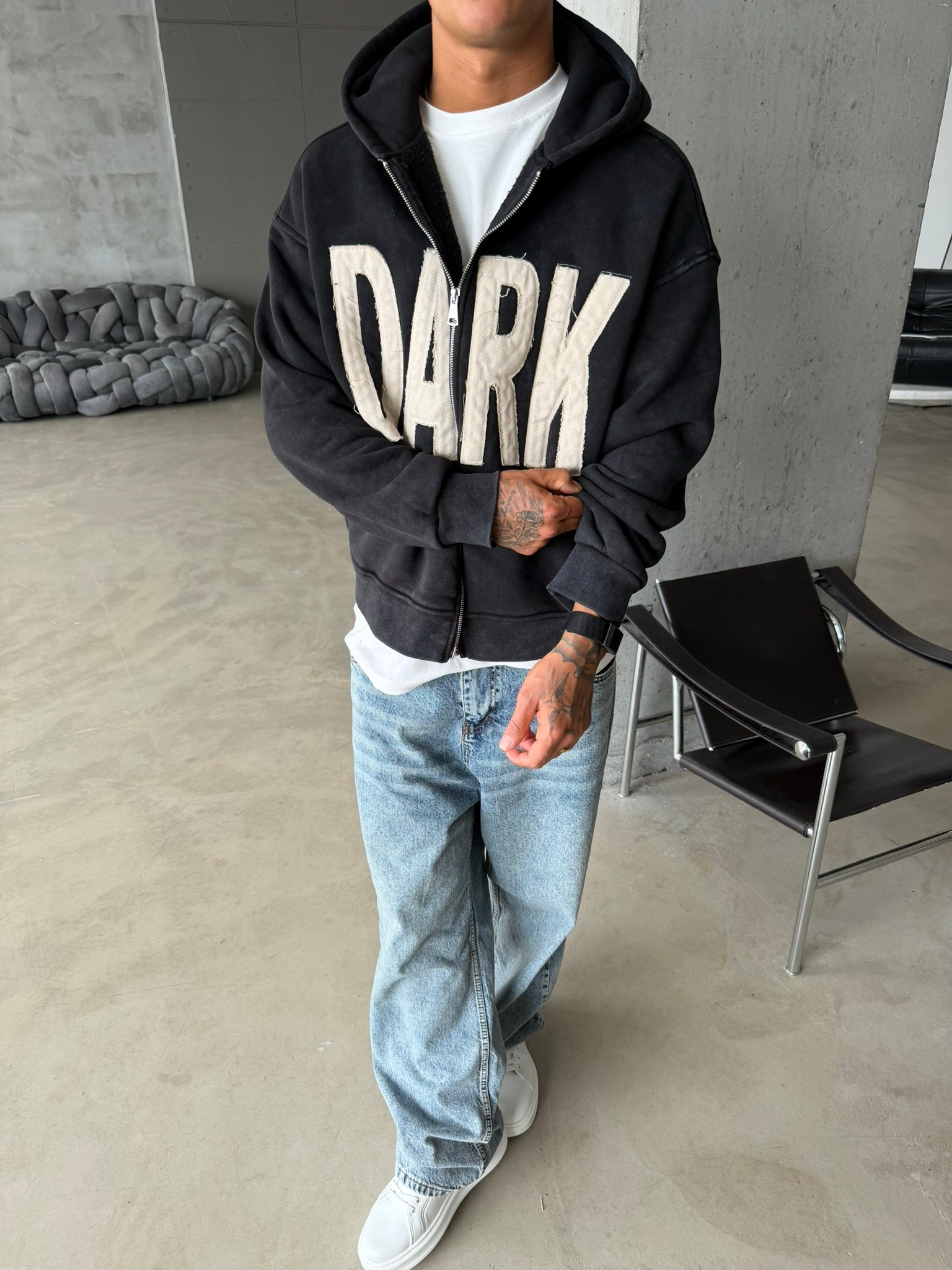 DARK Washed Premium Acid Yıkama Zİp Hoodie