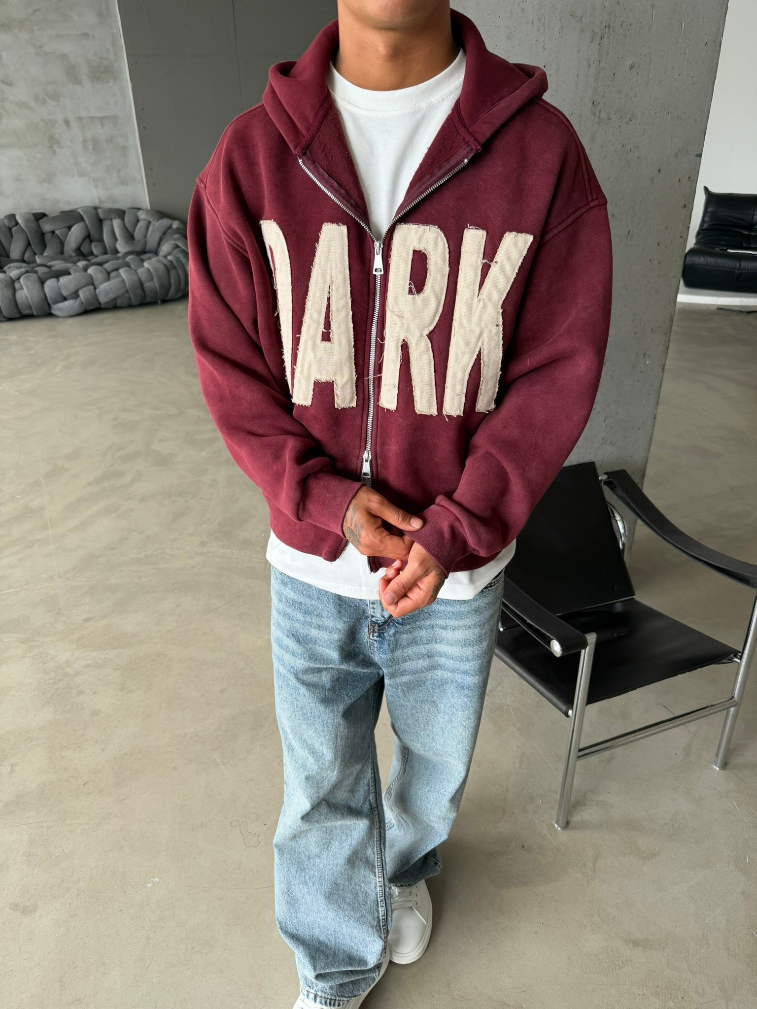 DARK Washed Premium Acid Yıkama Zİp Hoodie