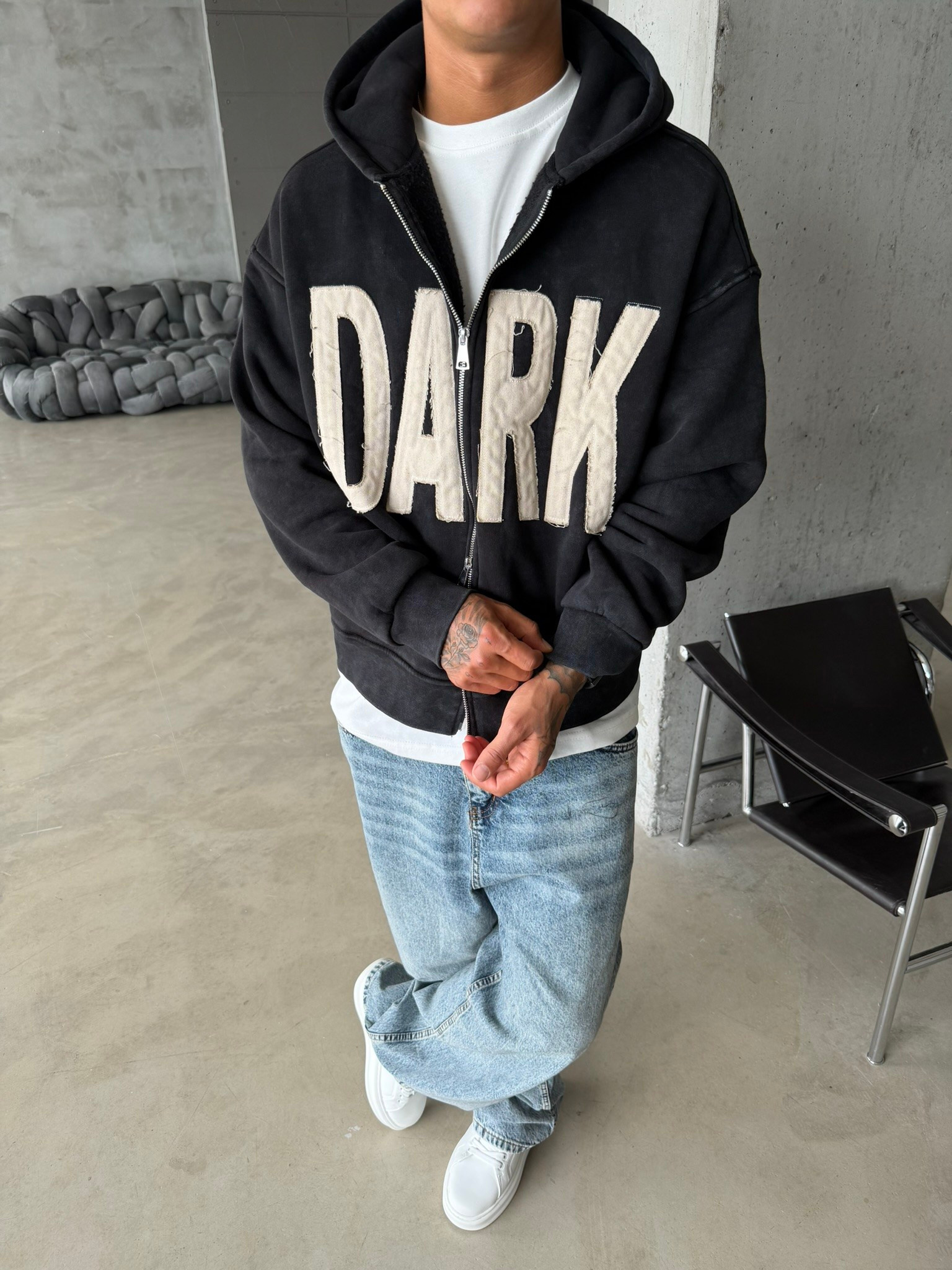DARK Washed Premium Acid Yıkama Zİp Hoodie