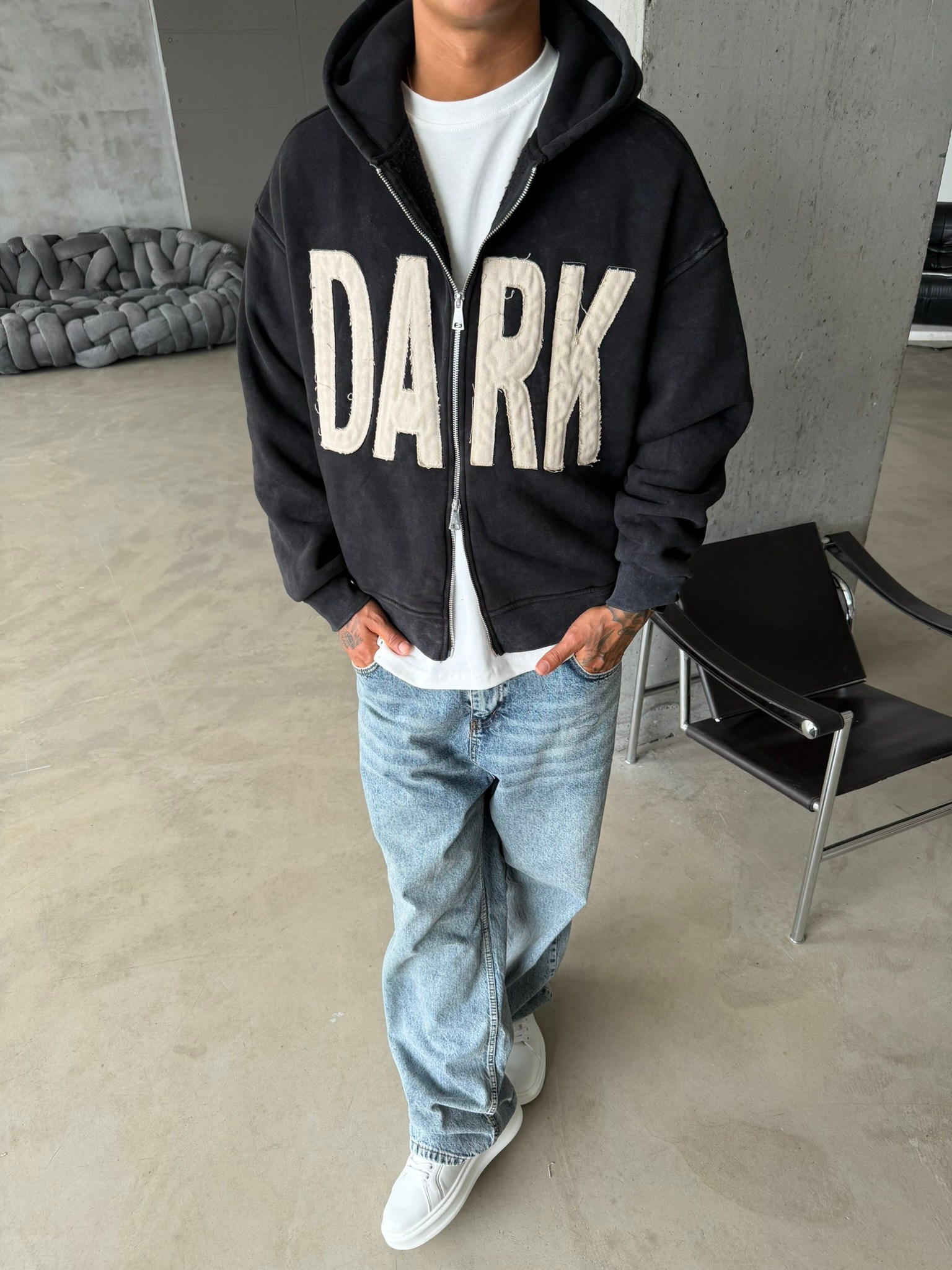 DARK Washed Premium Acid Yıkama Zİp Hoodie