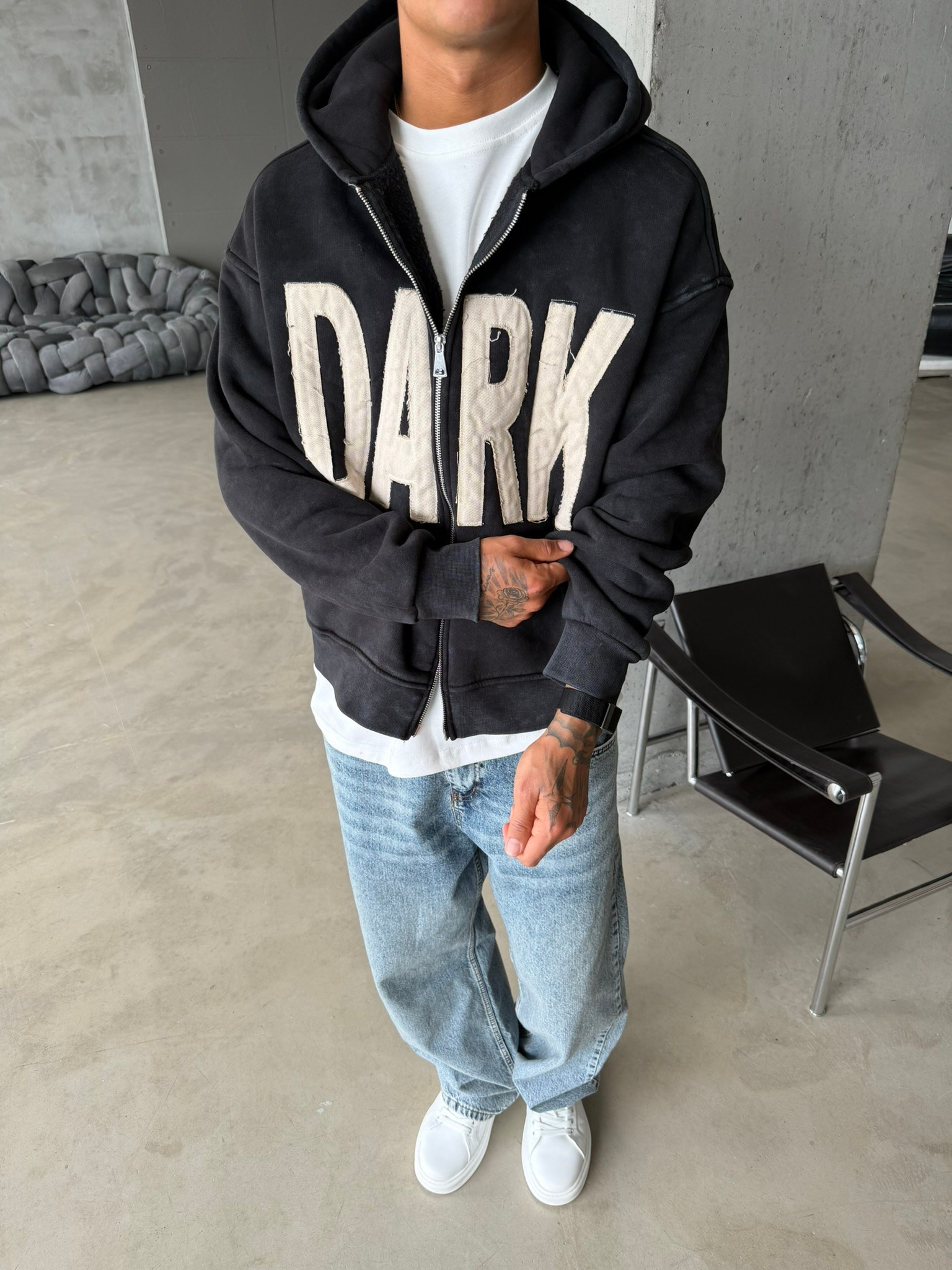 DARK Washed Premium Acid Yıkama Zİp Hoodie