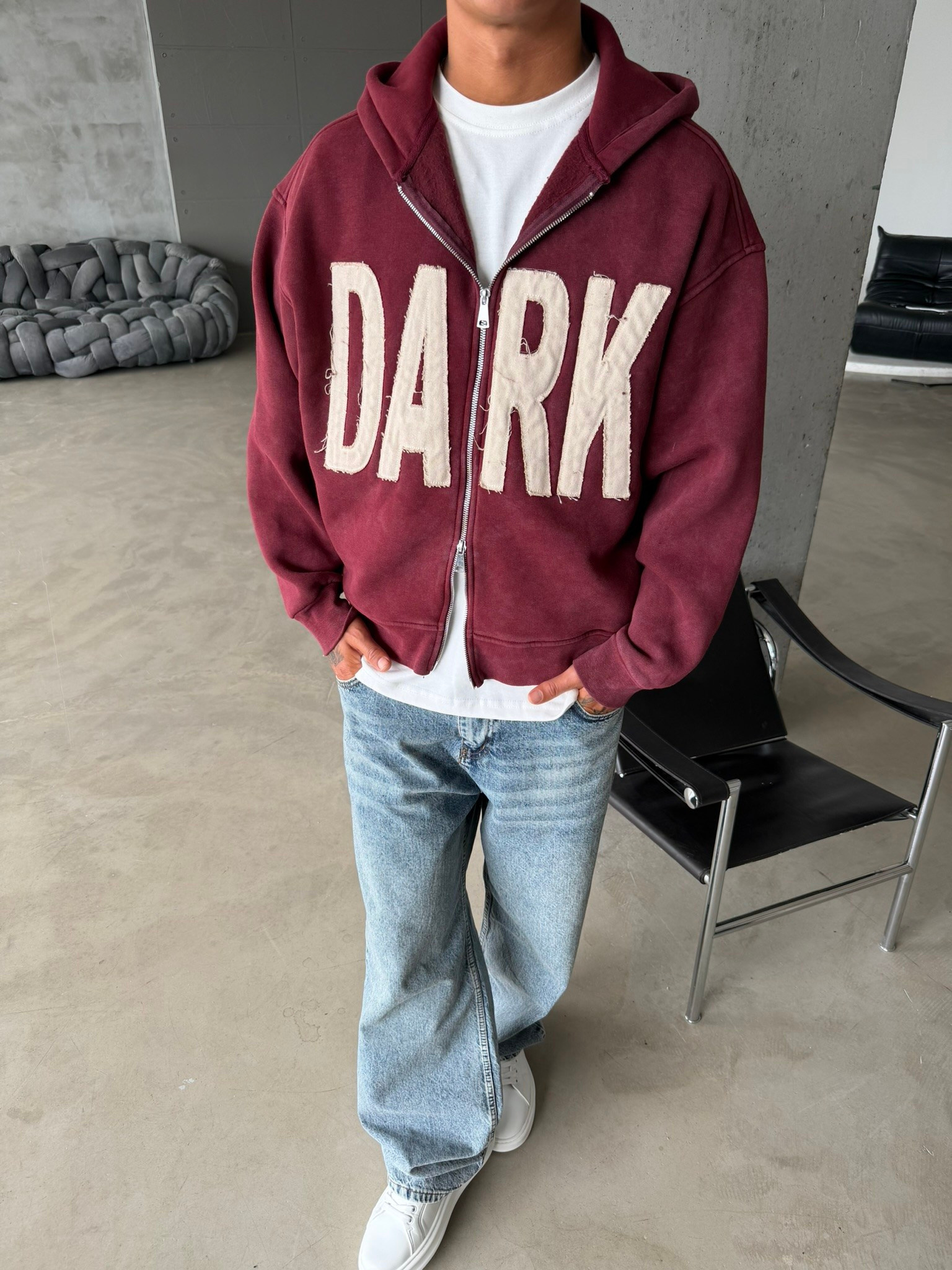 DARK Washed Premium Acid Yıkama Zİp Hoodie