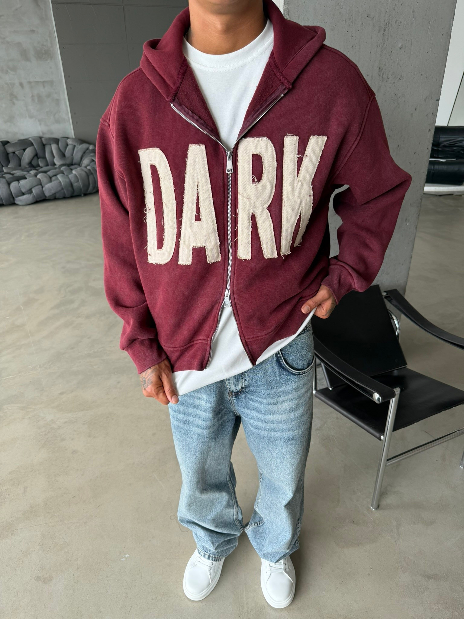 DARK Washed Premium Acid Yıkama Zİp Hoodie