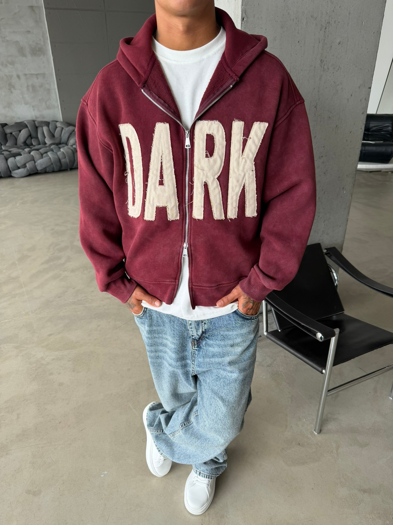 DARK Washed Premium Acid Yıkama Zİp Hoodie