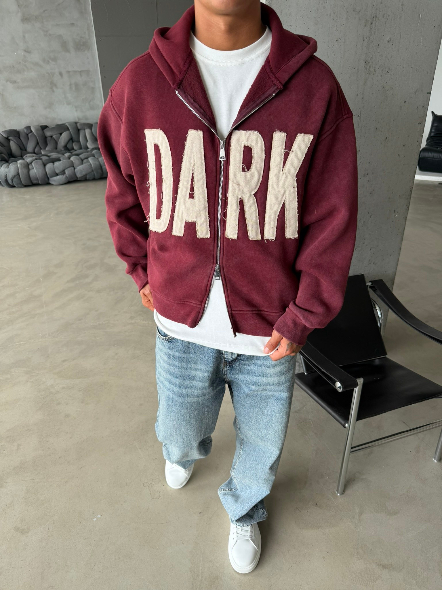 DARK Washed Premium Acid Yıkama Zİp Hoodie