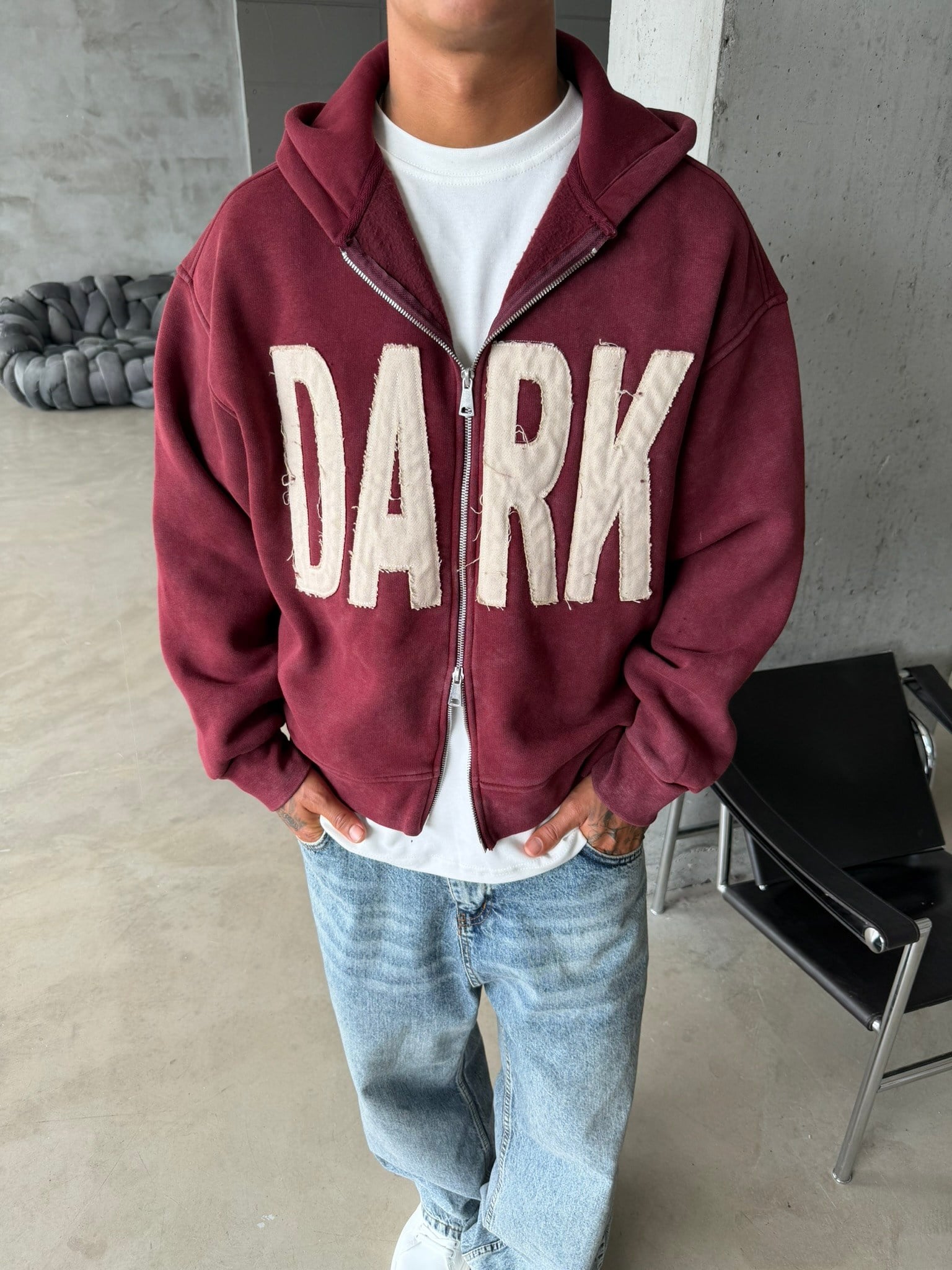 DARK Washed Premium Acid Yıkama Zİp Hoodie