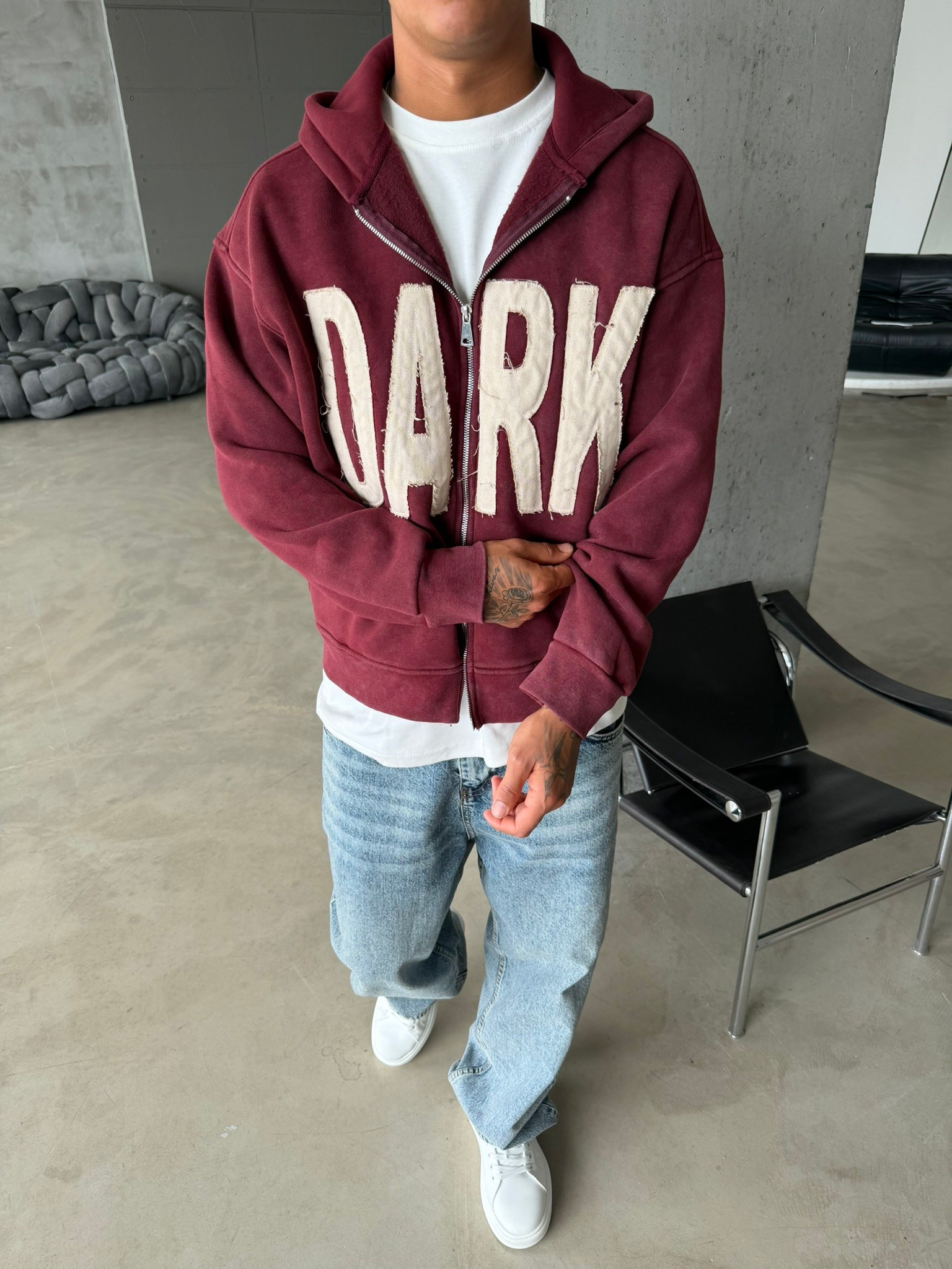 DARK Washed Premium Acid Yıkama Zİp Hoodie