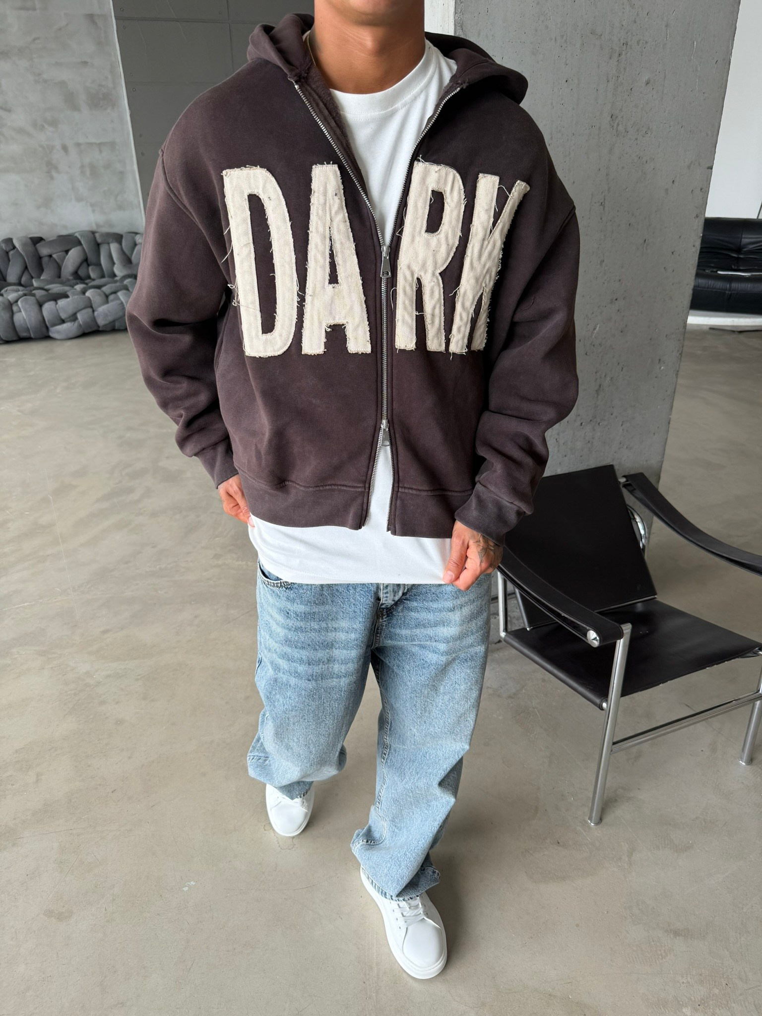 DARK Washed Premium Acid Yıkama Zİp Hoodie