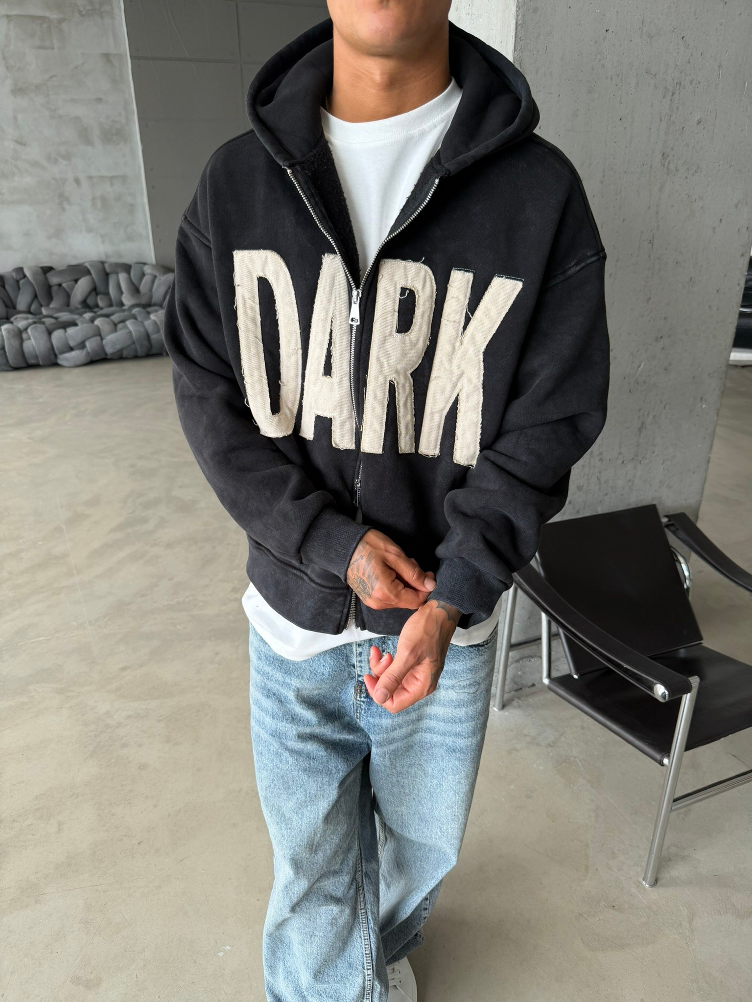 DARK Washed Premium Acid Yıkama Zİp Hoodie