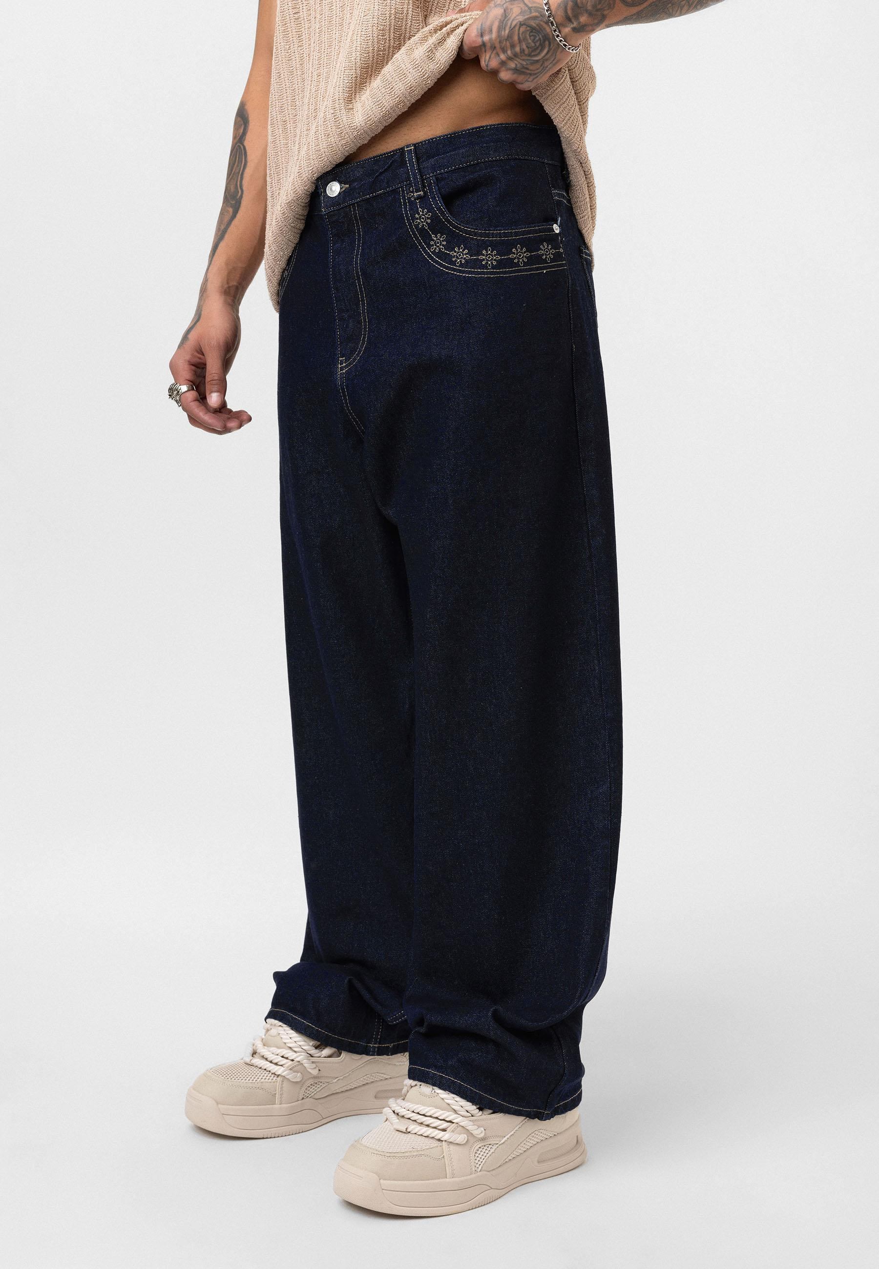 Desenli Basic Baggy Pantolon - Lacivert