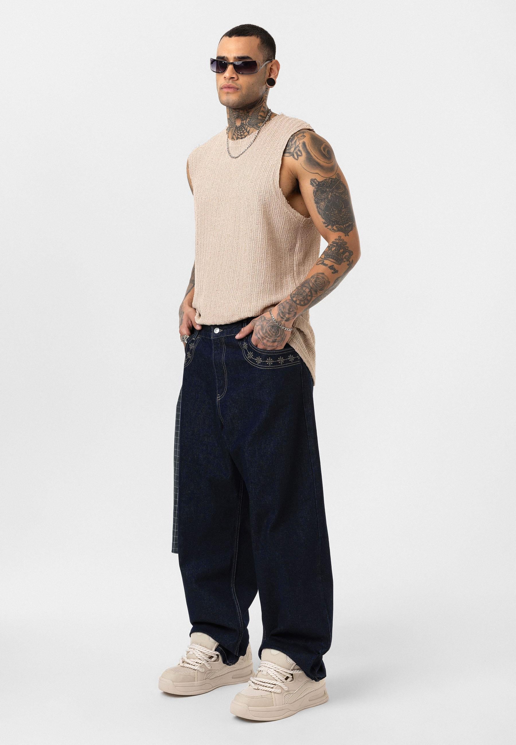 Desenli Basic Baggy Pantolon - Lacivert
