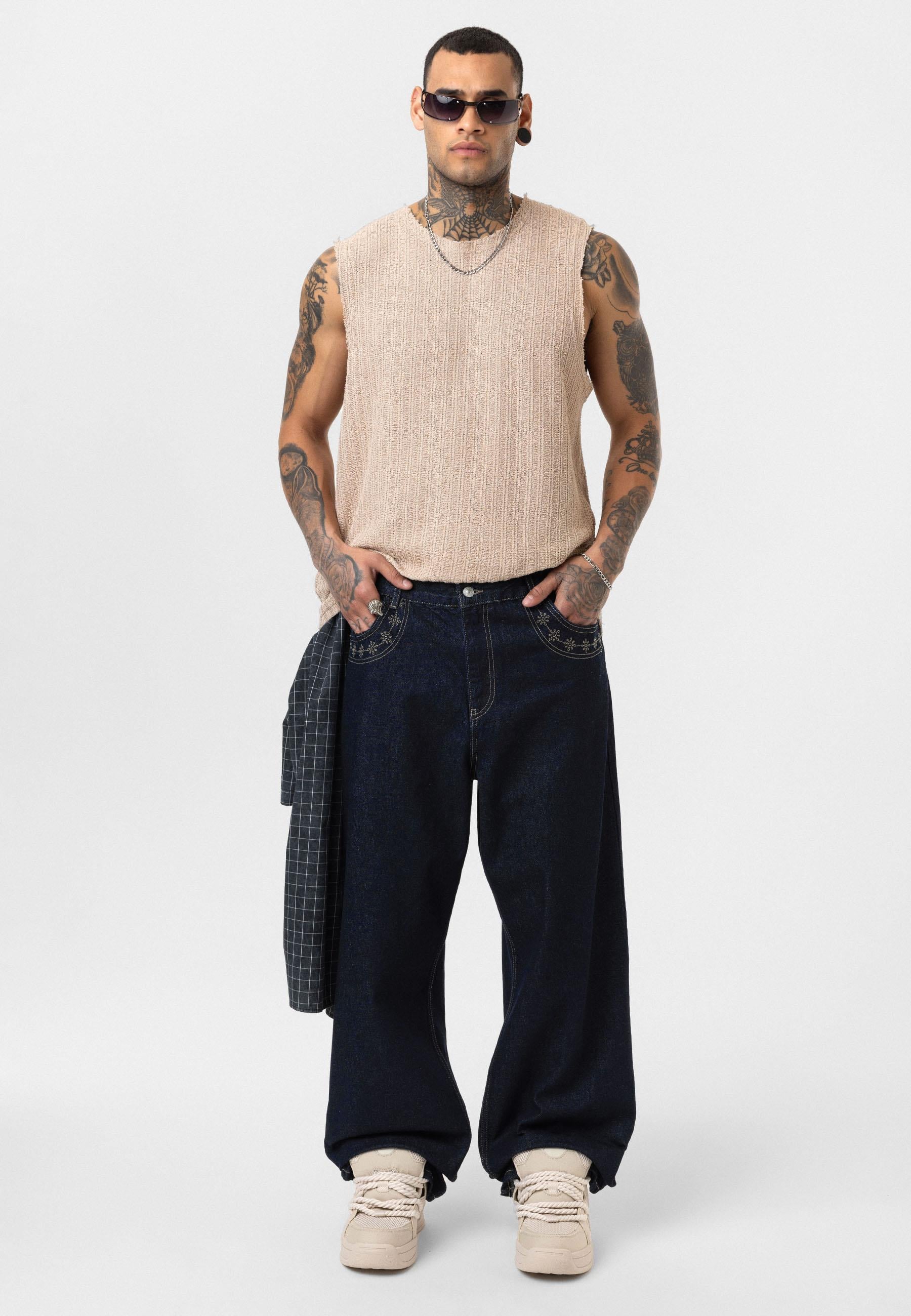 Desenli Basic Baggy Pantolon - Lacivert