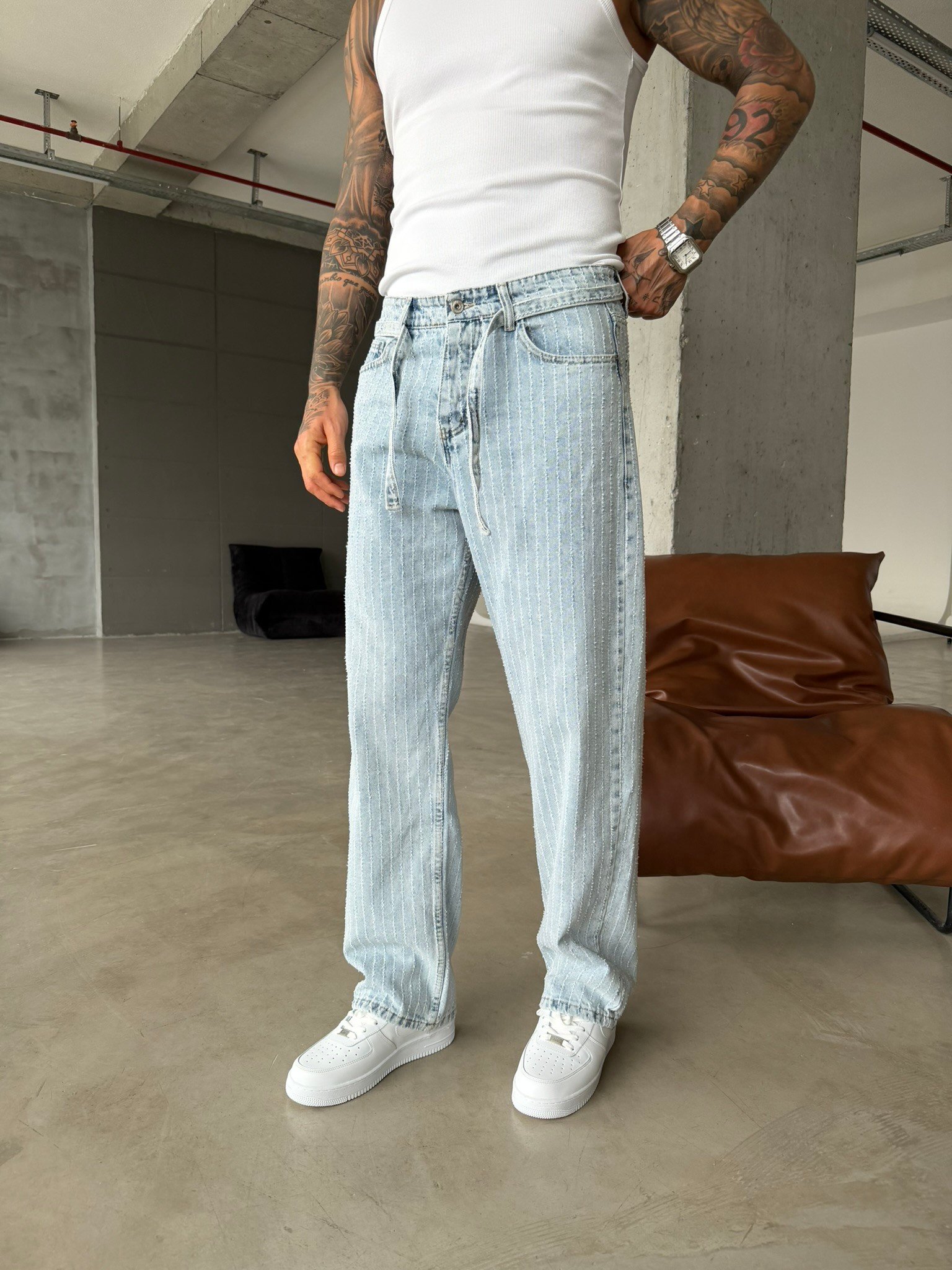 Desing Desenli Premium Baggy Pantolon - Mavi