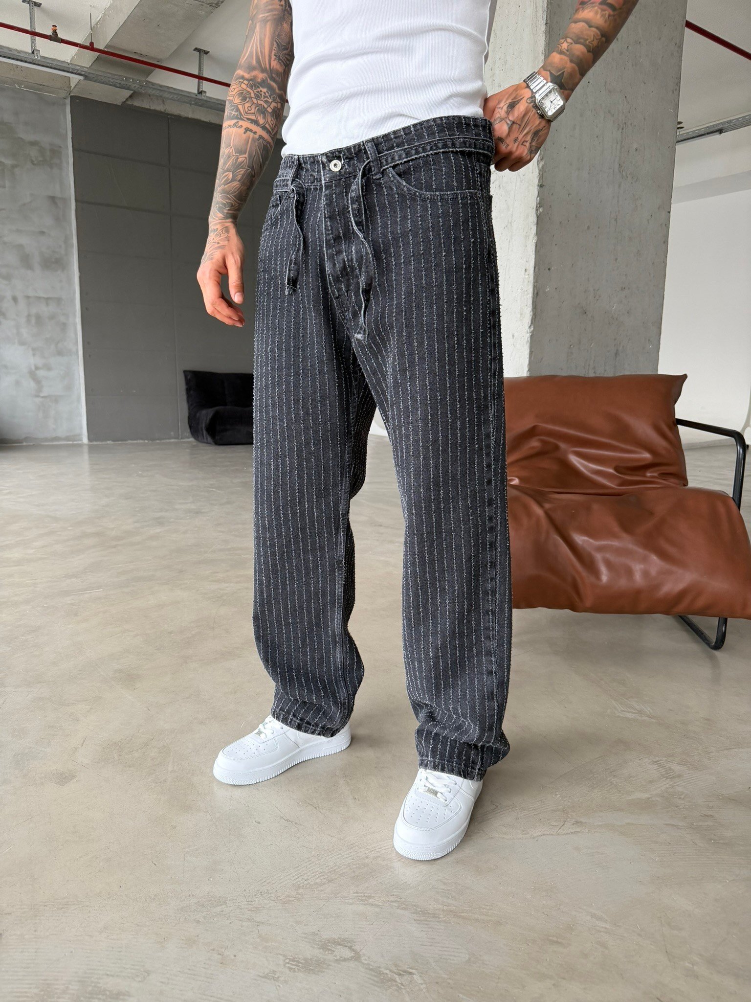 Desing Desenli Premium Baggy Pantolon - Antrasit