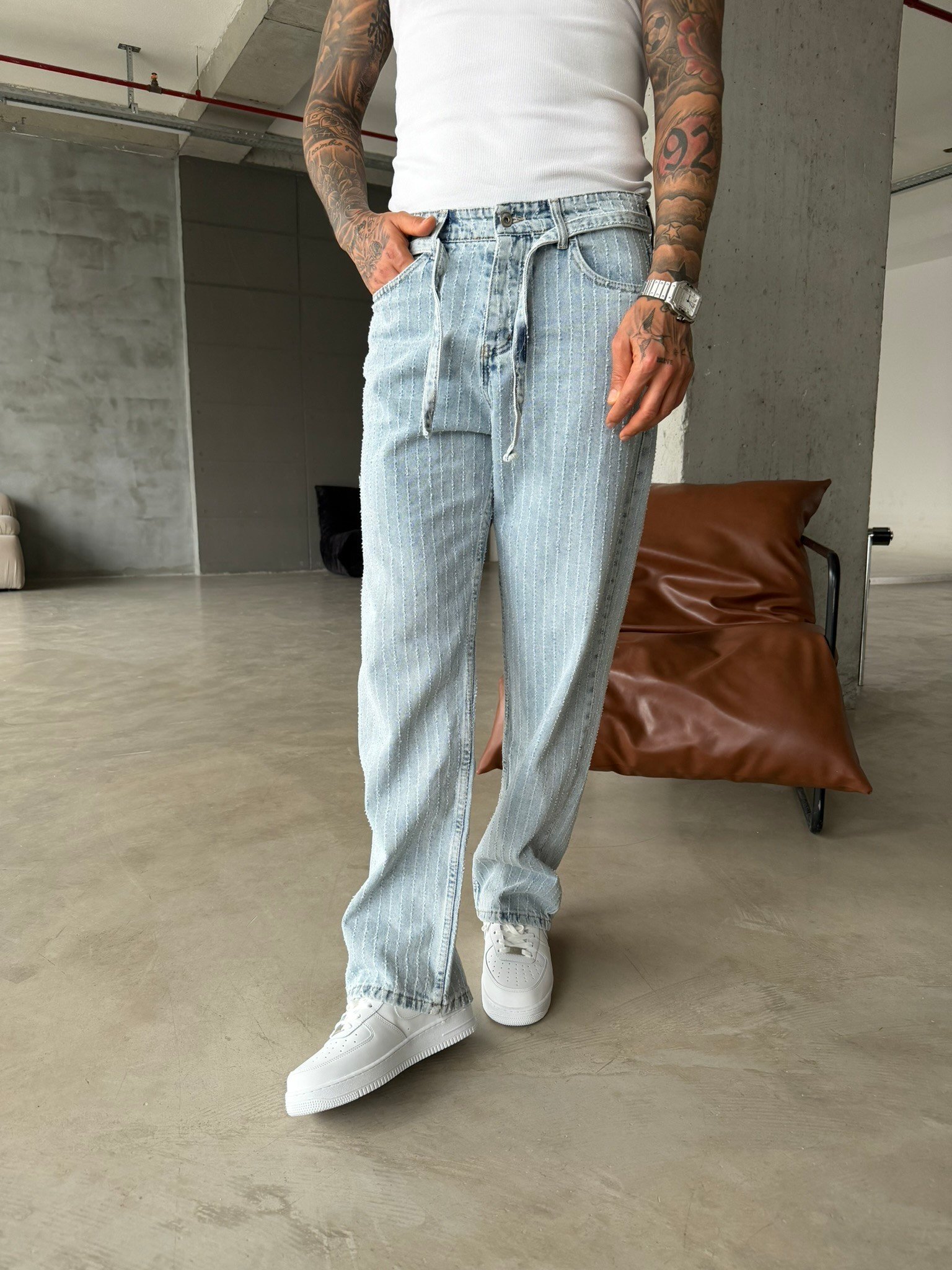 Desing Desenli Premium Baggy Pantolon - Mavi