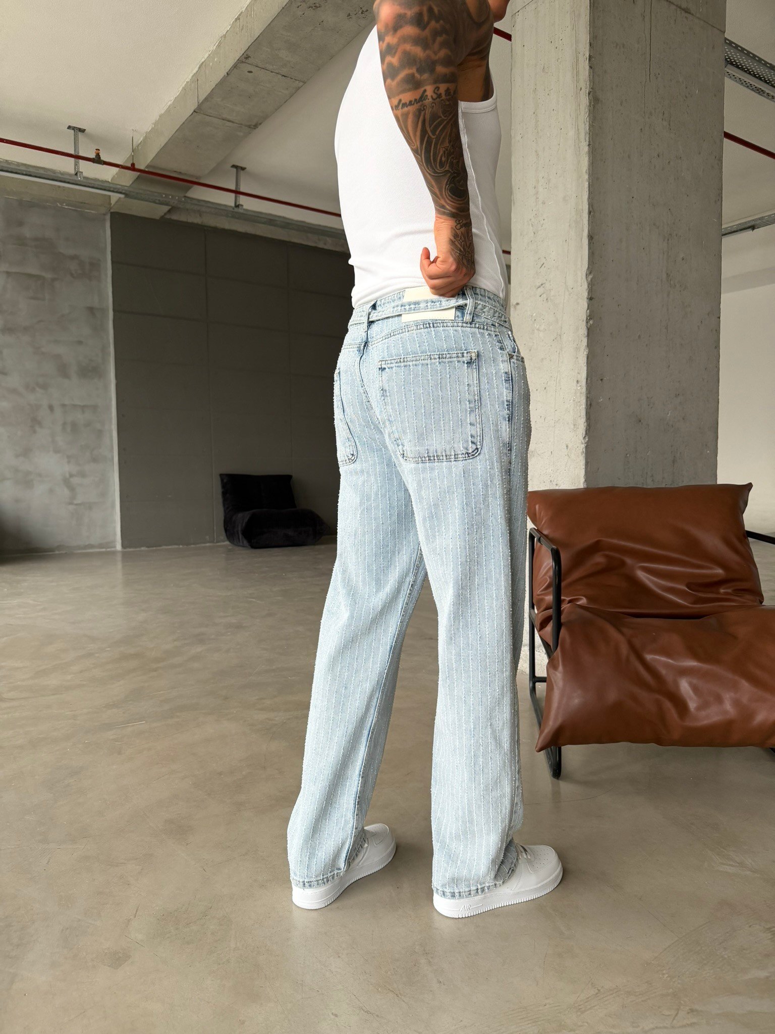 Desing Desenli Premium Baggy Pantolon - Mavi