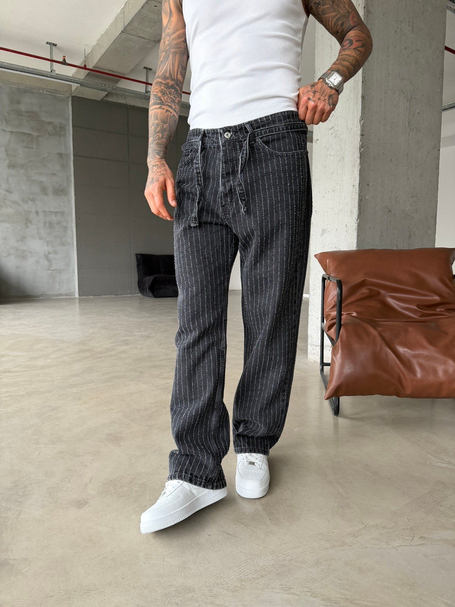 Desing Desenli Premium Baggy Pantolon - Antrasit