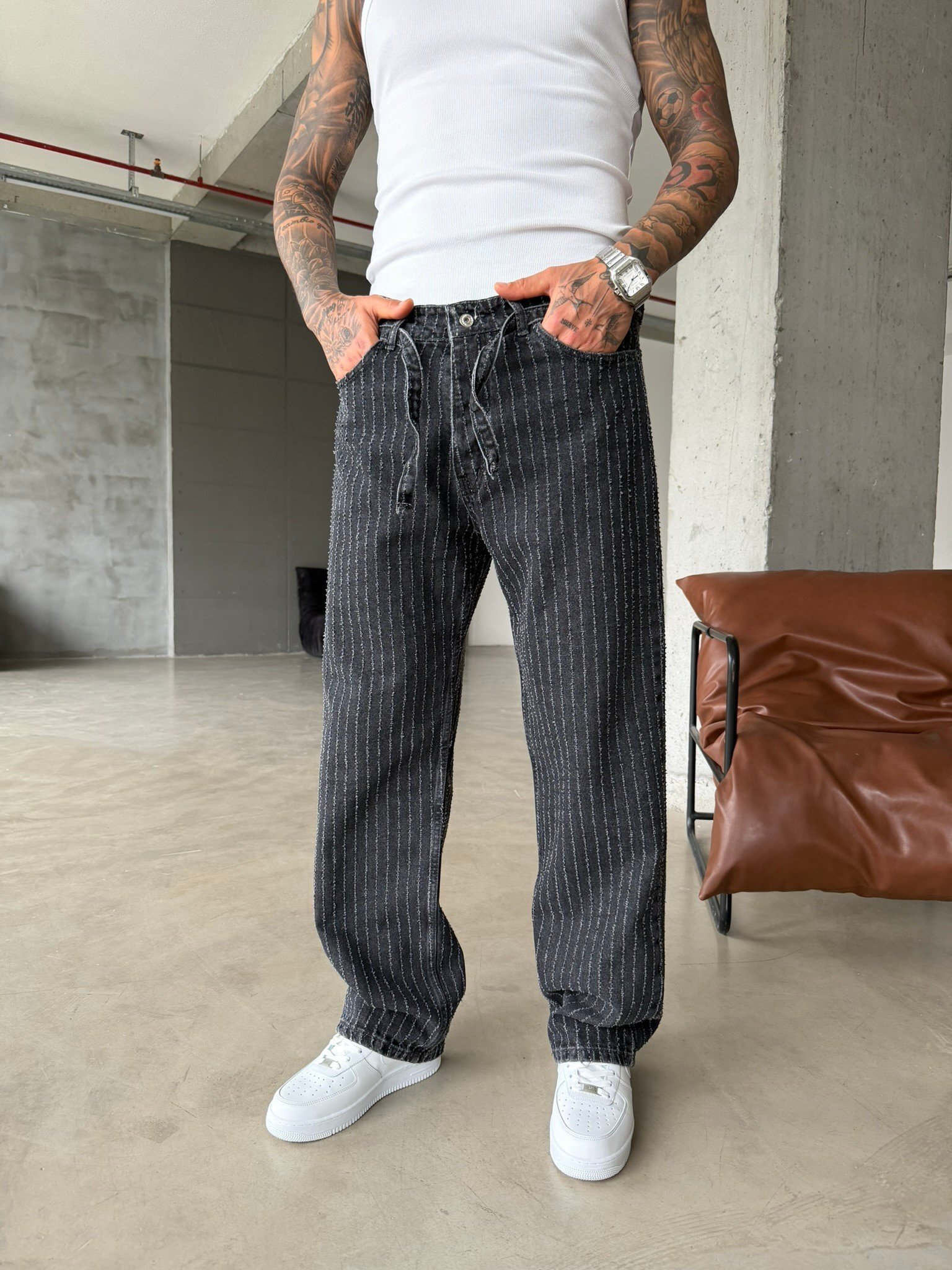 Desing Desenli Premium Baggy Pantolon - Antrasit