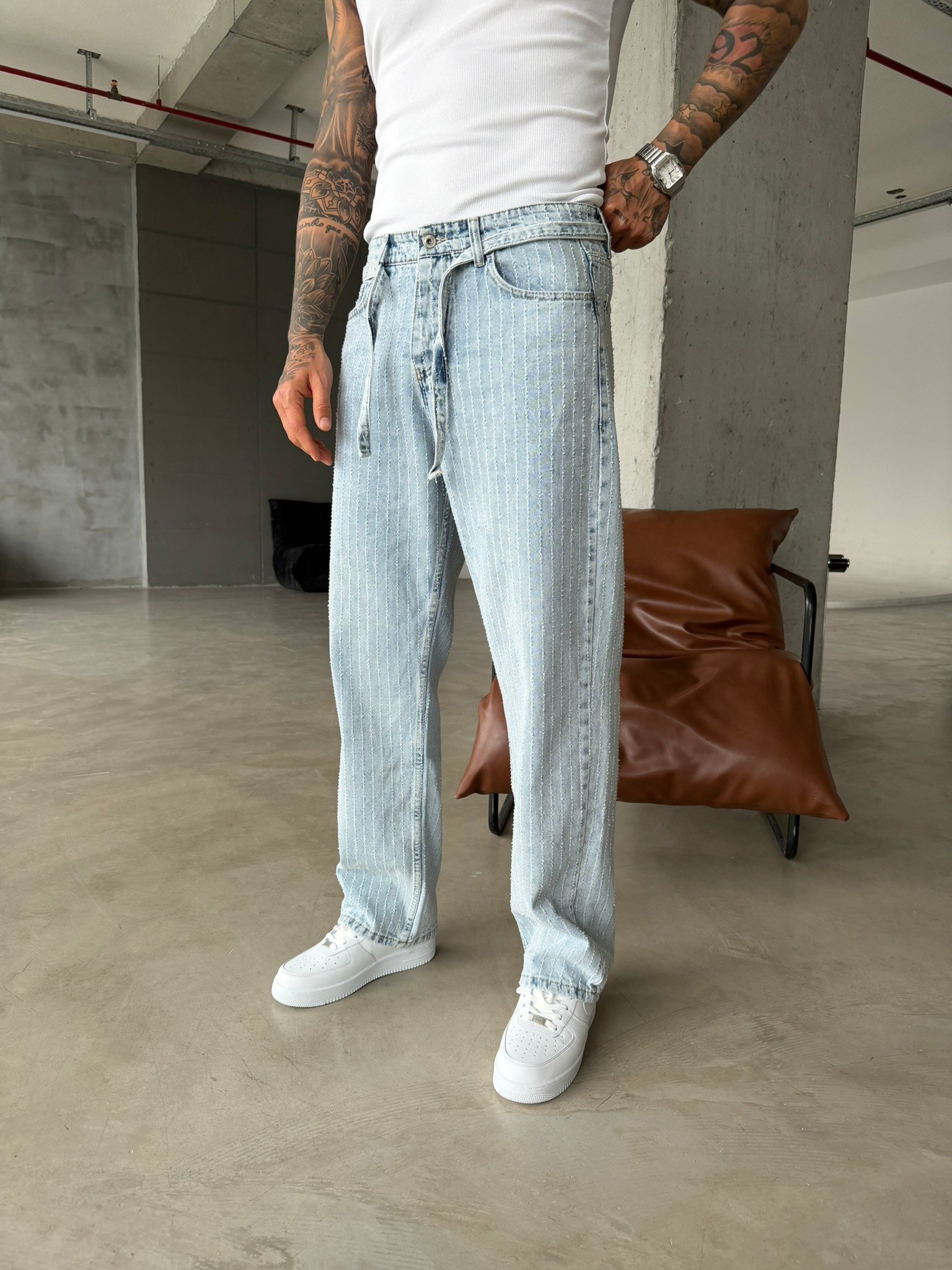 Desing Desenli Premium Baggy Pantolon - Mavi