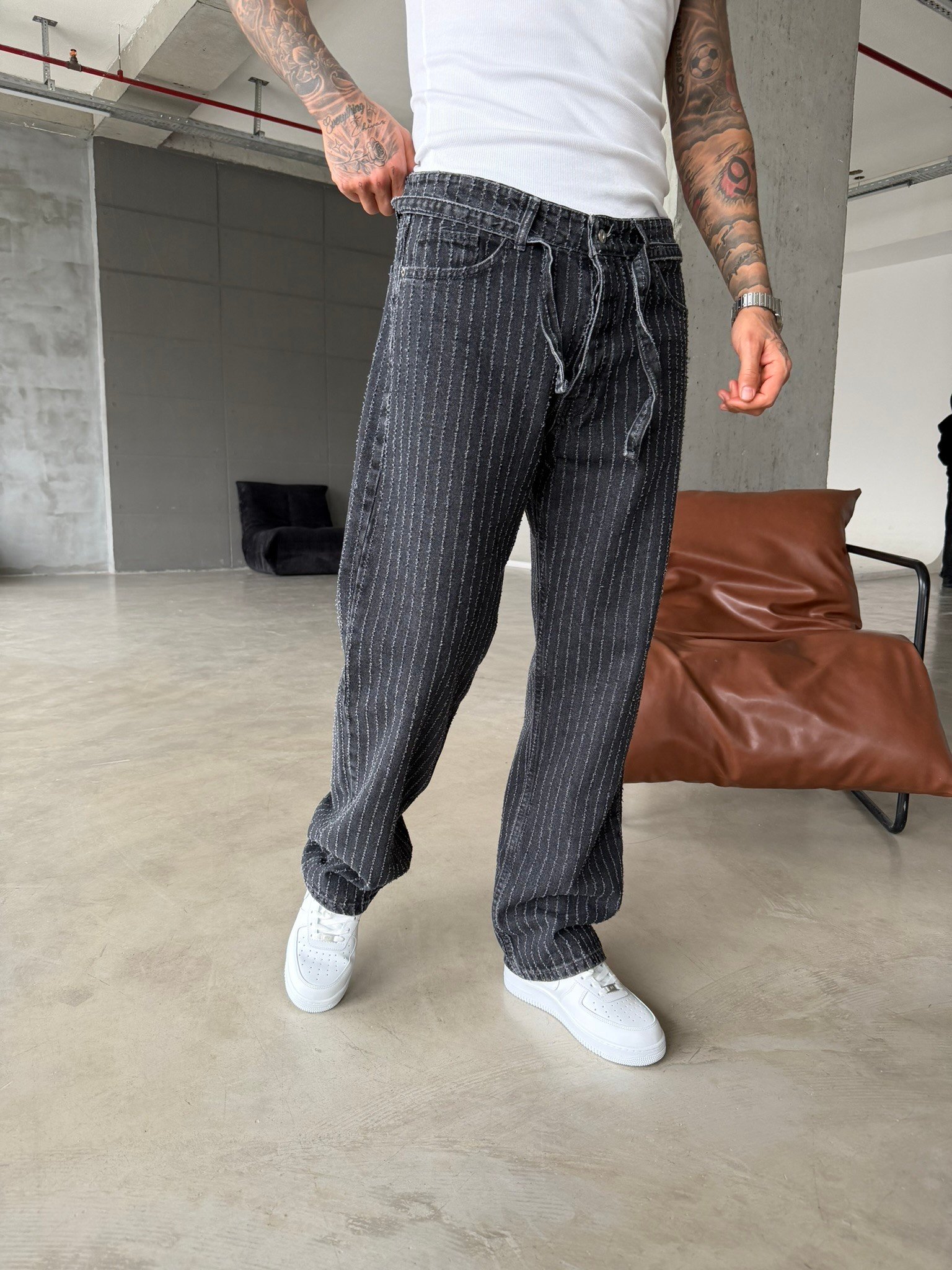 Desing Desenli Premium Baggy Pantolon - Antrasit