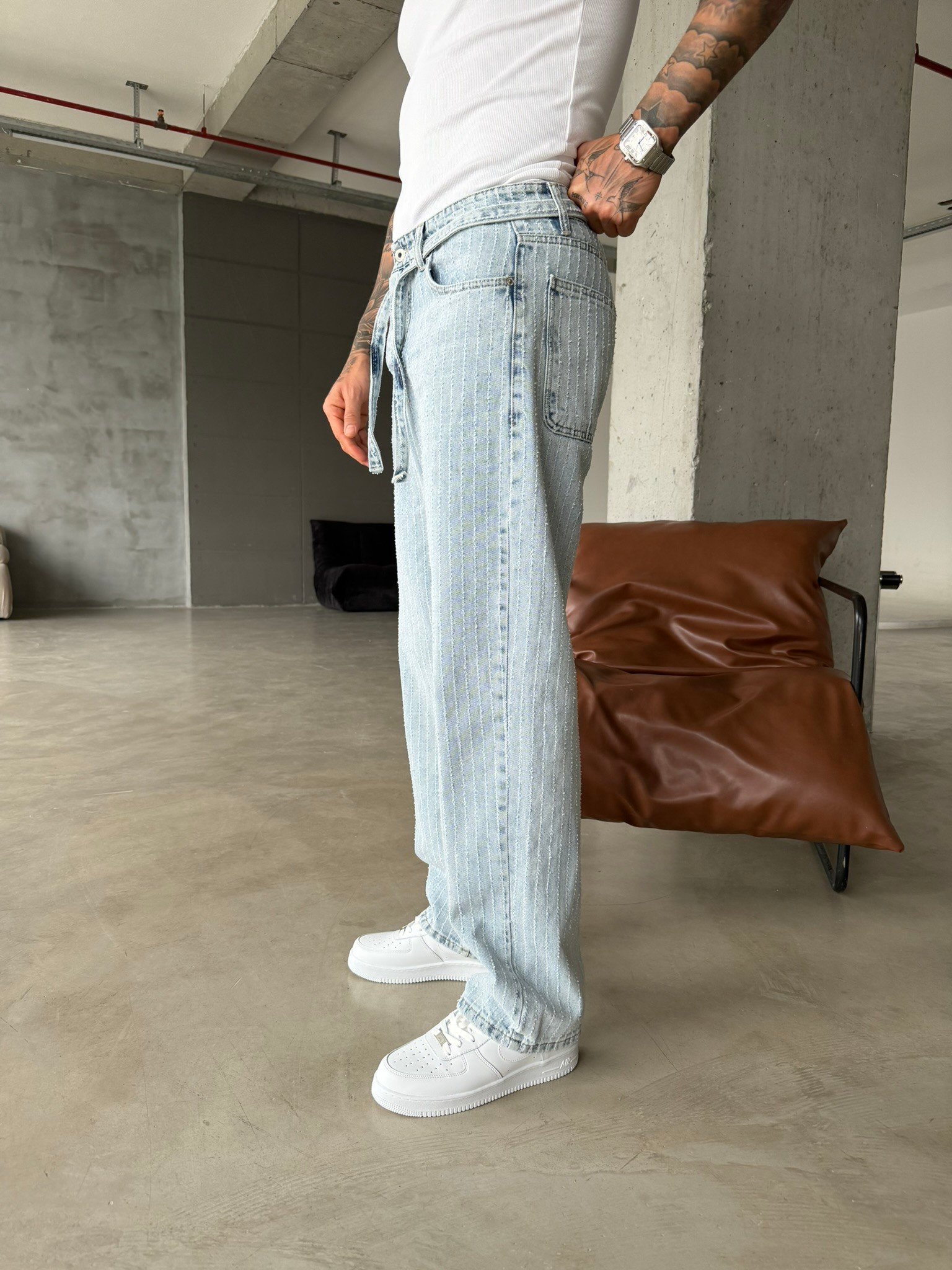 Desing Desenli Premium Baggy Pantolon - Mavi