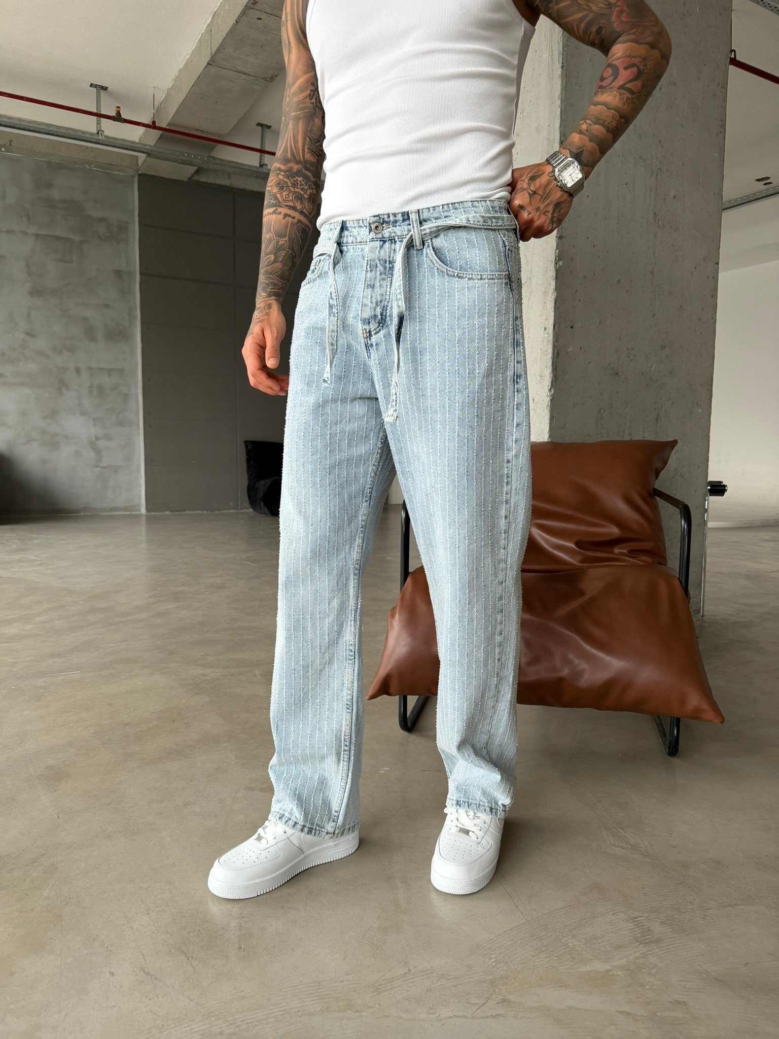 Desing Desenli Premium Baggy Pantolon - Mavi