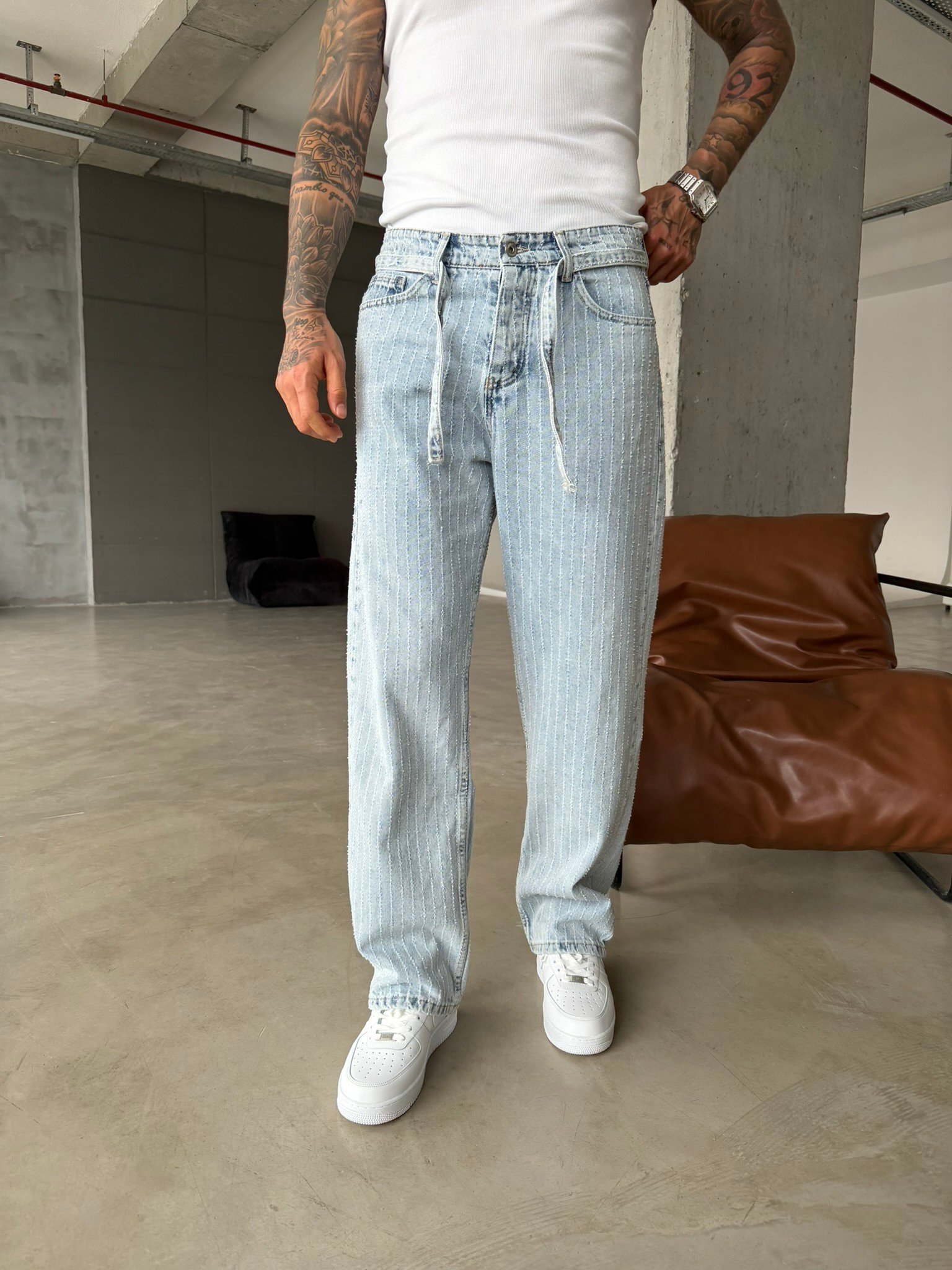 Desing Desenli Premium Baggy Pantolon - Mavi