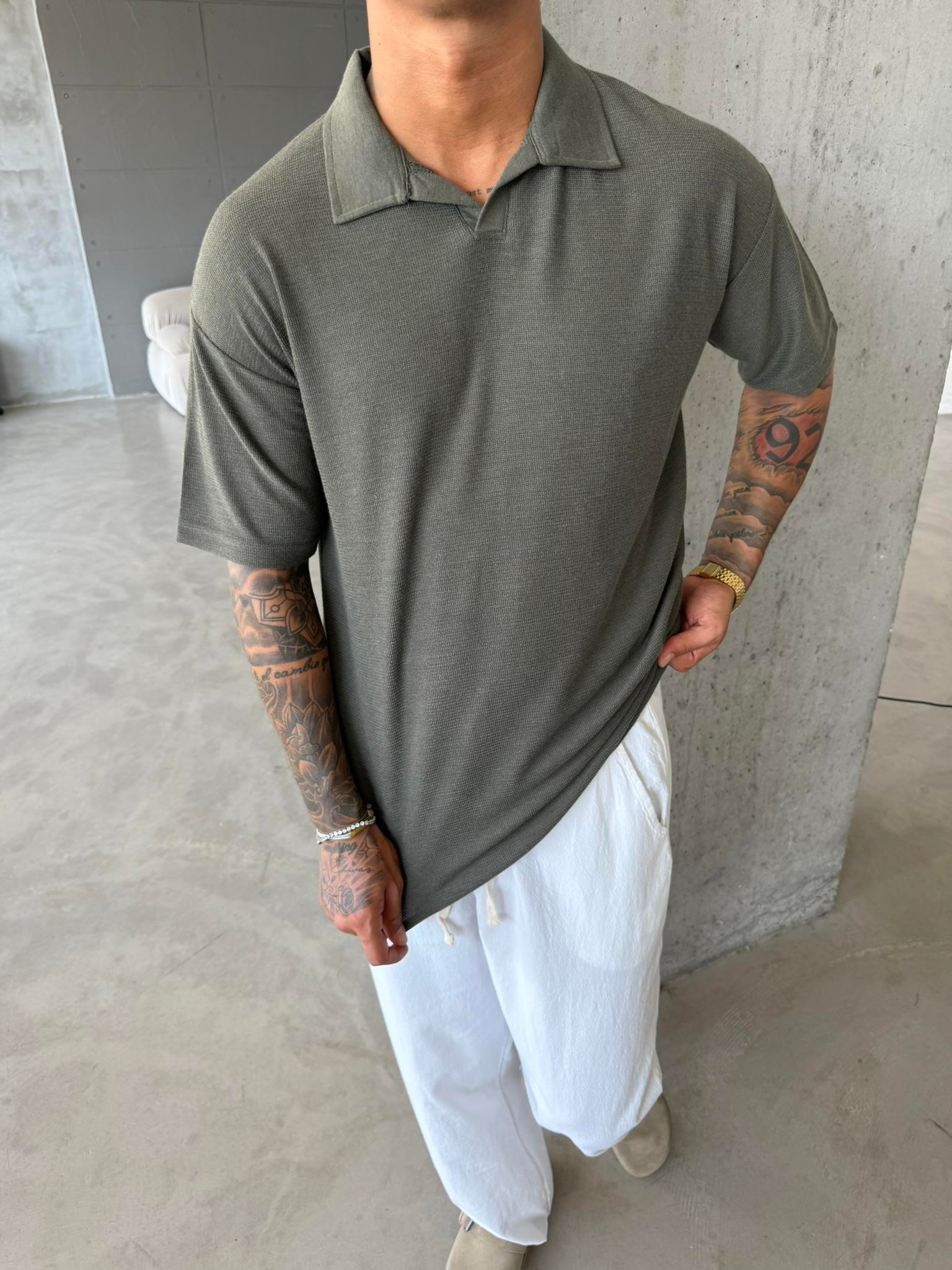 Dokuma Kumaş Basic Polo Yaka - Haki