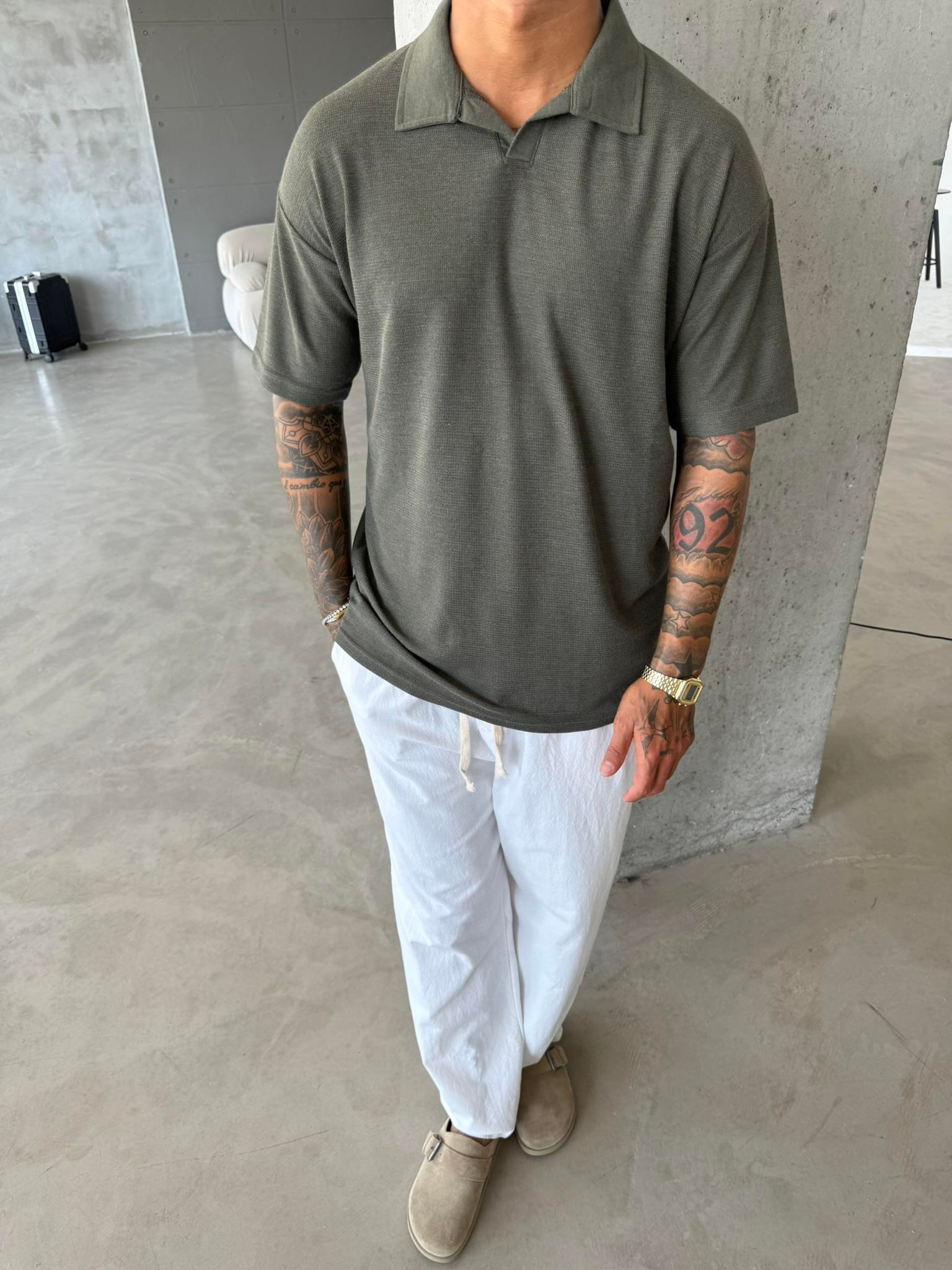 Dokuma Kumaş Basic Polo Yaka - Haki