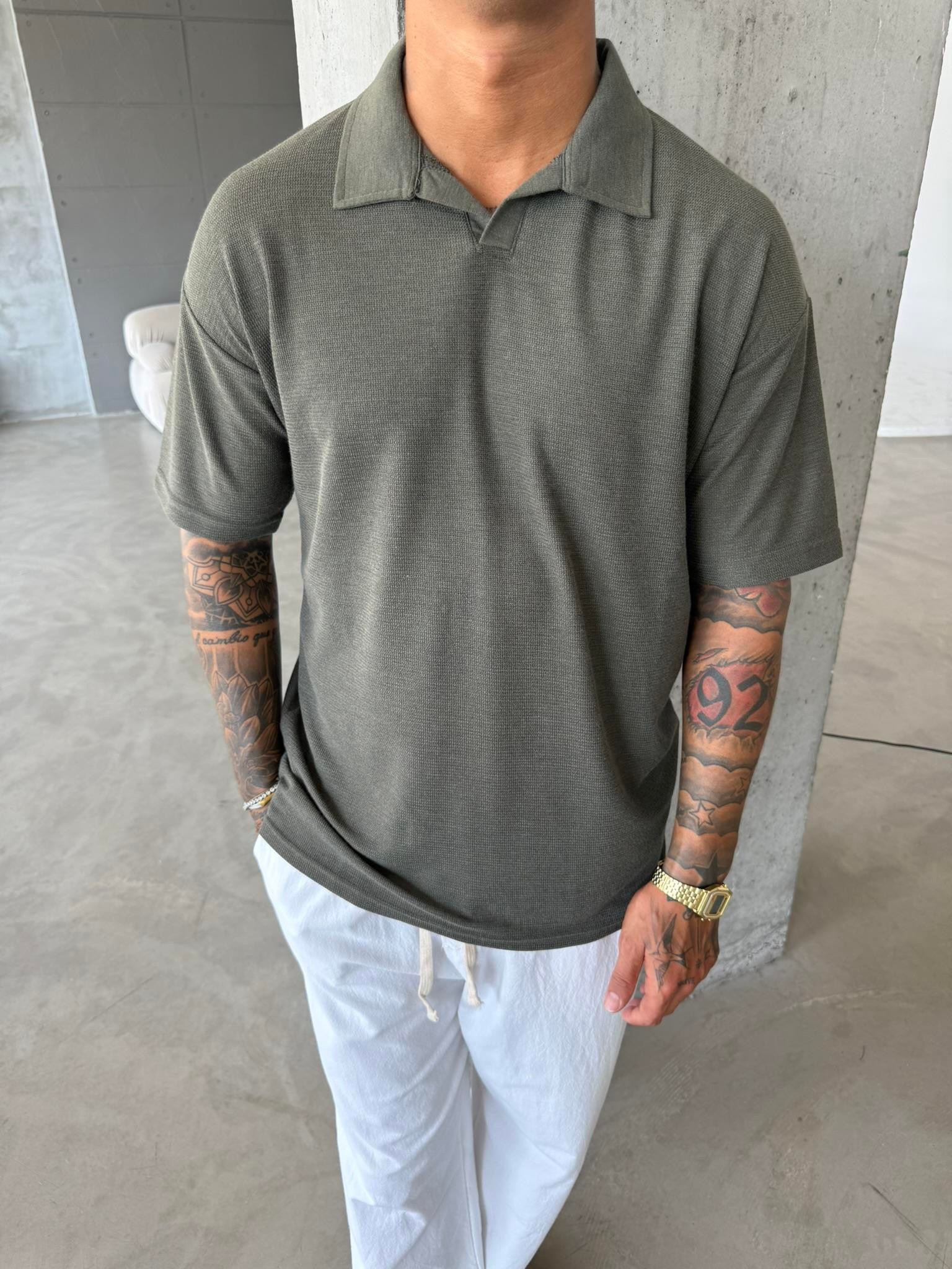 Dokuma Kumaş Basic Polo Yaka - Haki