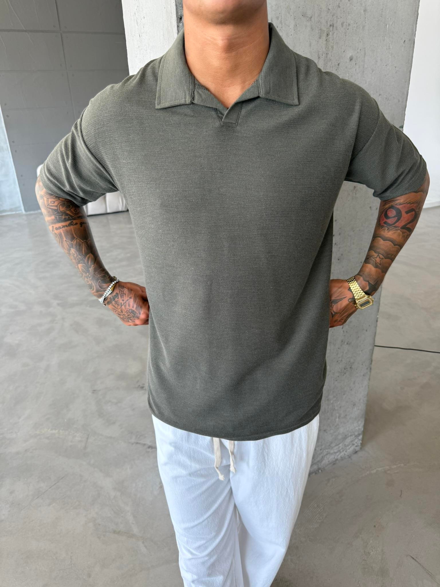 Dokuma Kumaş Basic Polo Yaka - Haki