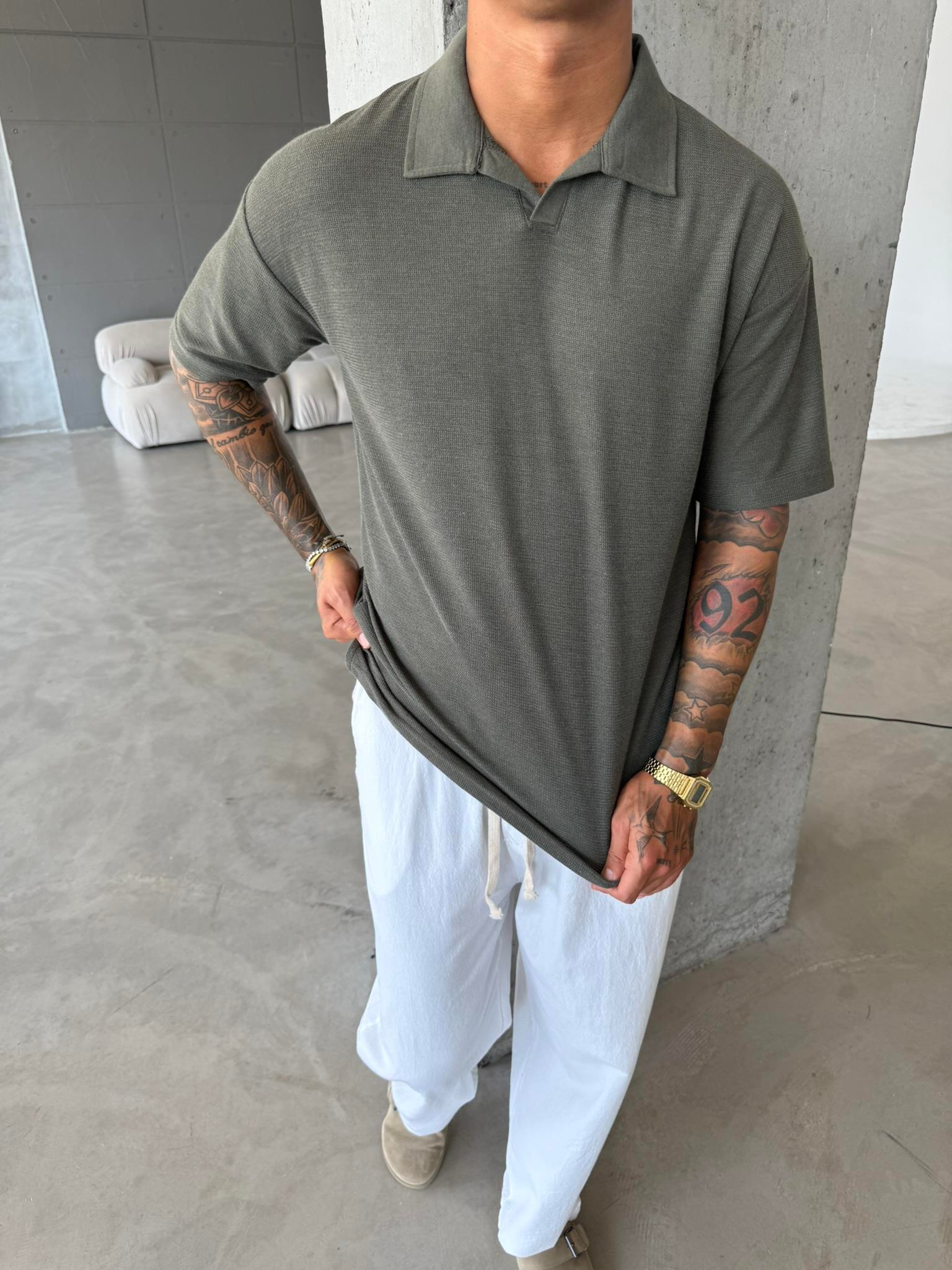 Dokuma Kumaş Basic Polo Yaka - Haki