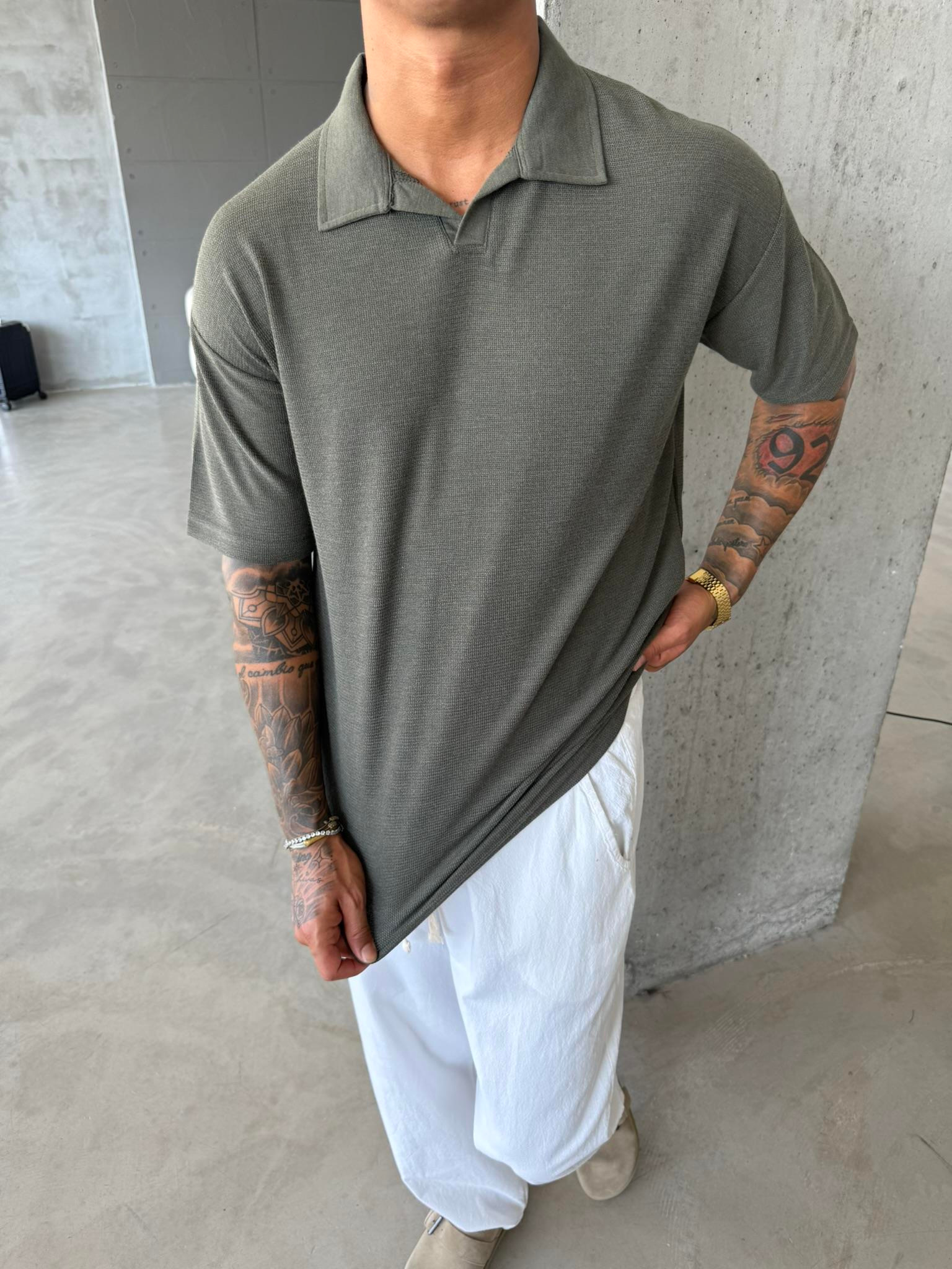 Dokuma Kumaş Basic Polo Yaka - Haki