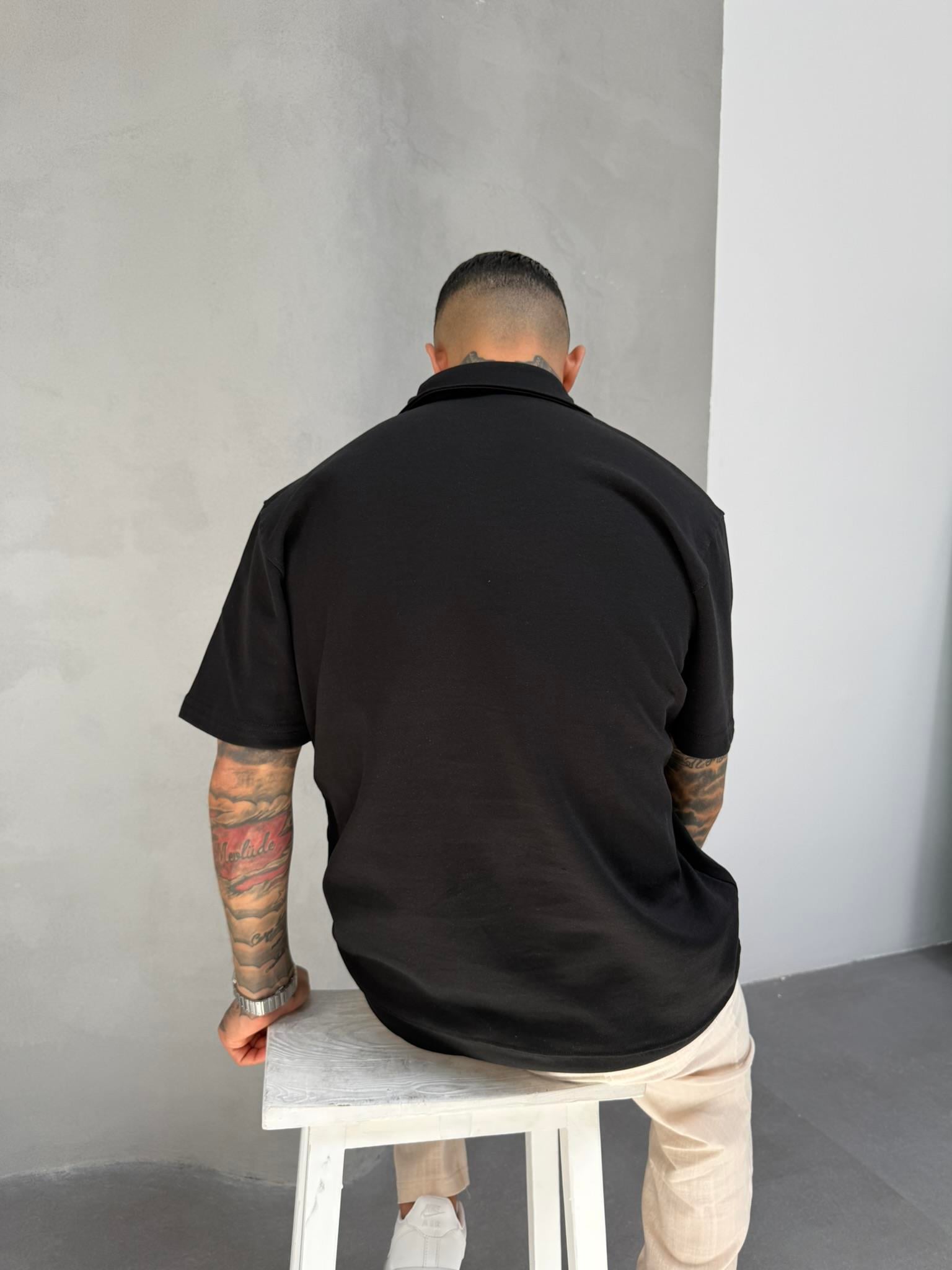 Düğmeli Basic Polo Yaka T-Shirt - Siyah