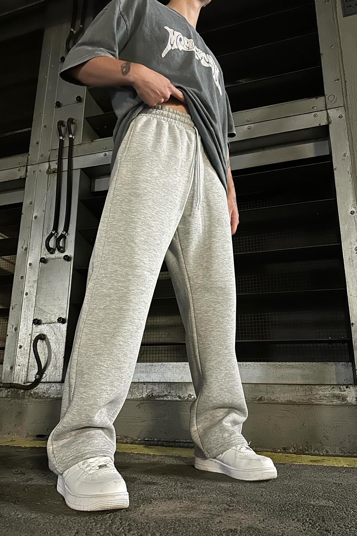 Düz Baggy Eşofman Gri
