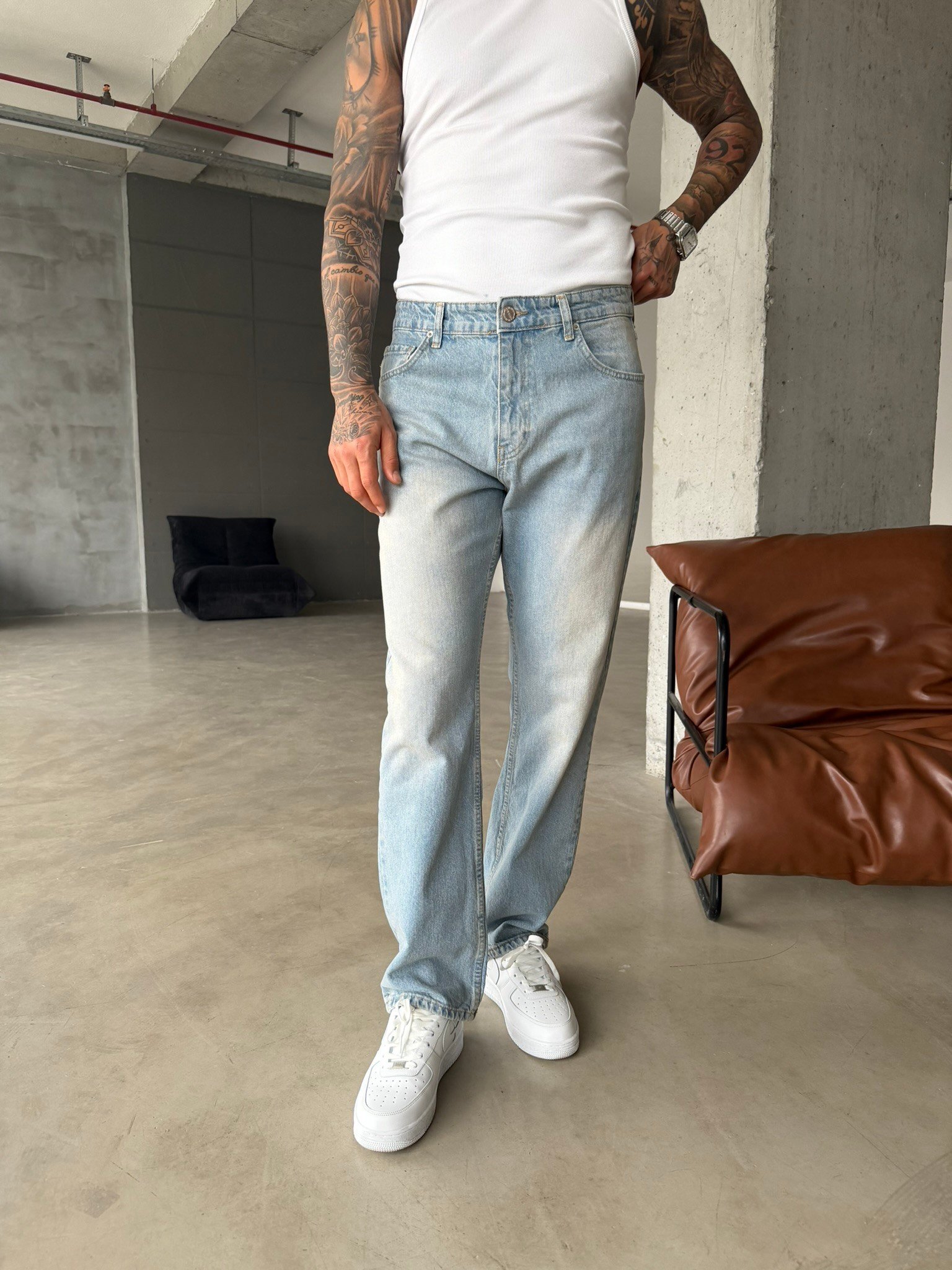 Düz Baggy Fit Basic Pantolon - Buz Mavi