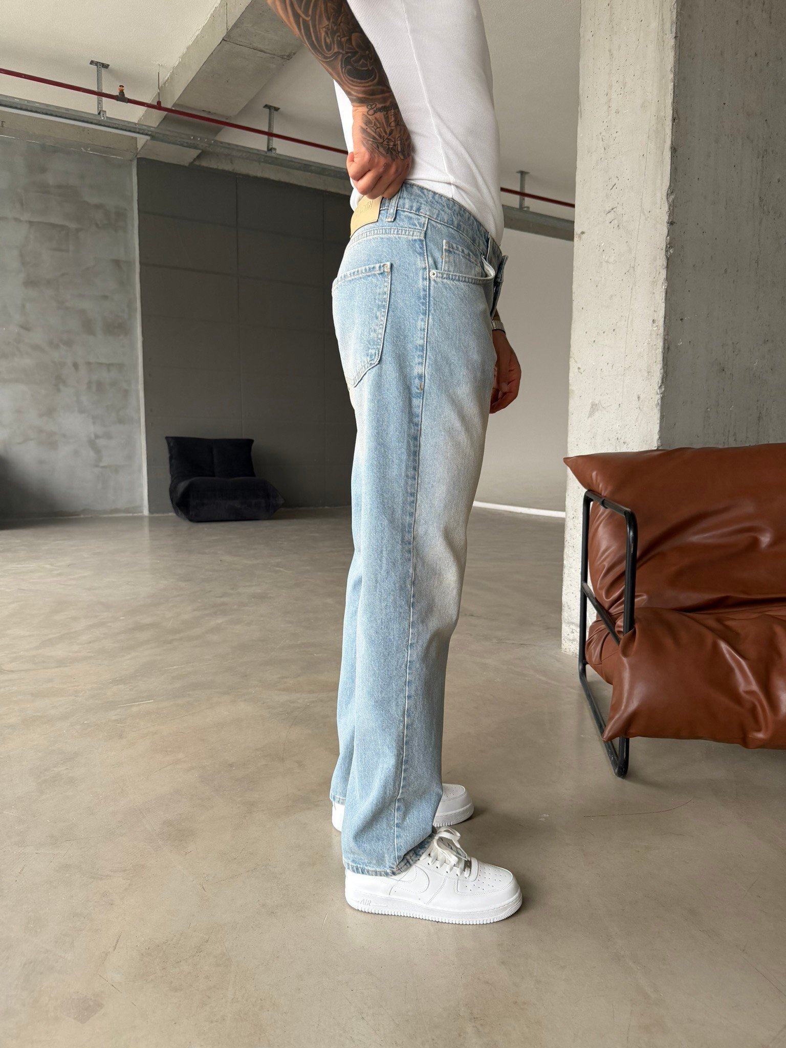 Düz Baggy Fit Basic Pantolon - Buz Mavi