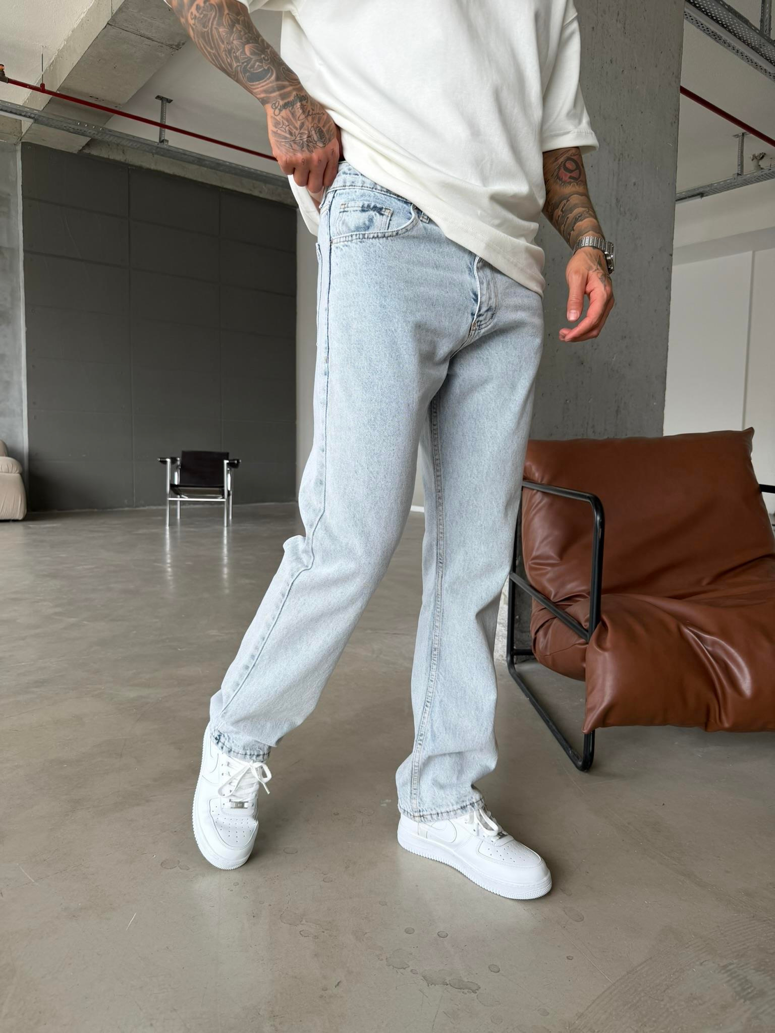 Düz Basic Baggy Pantolon - Buz Mavi