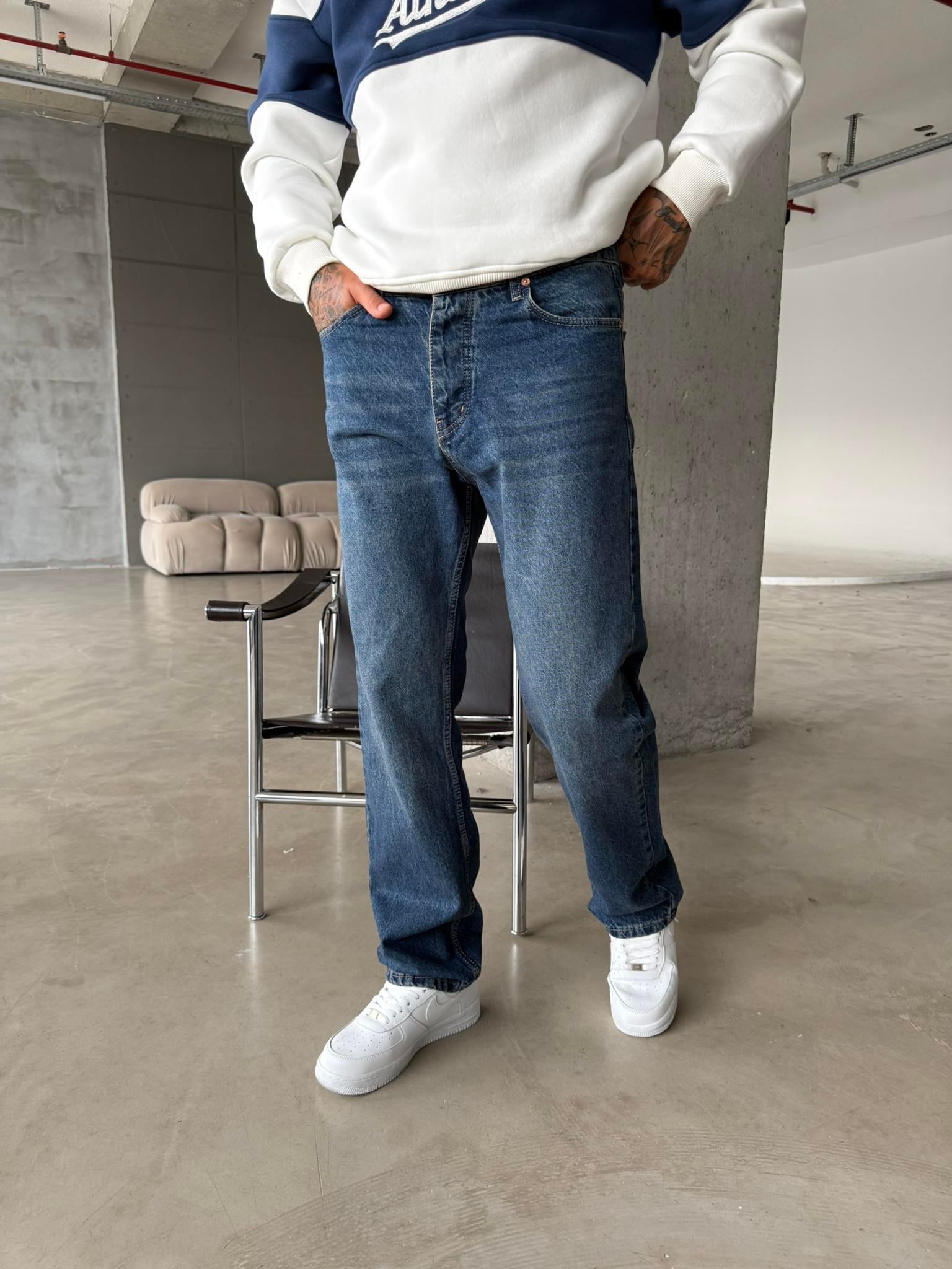 Düz Basic Baggy Pantolon - İndigo