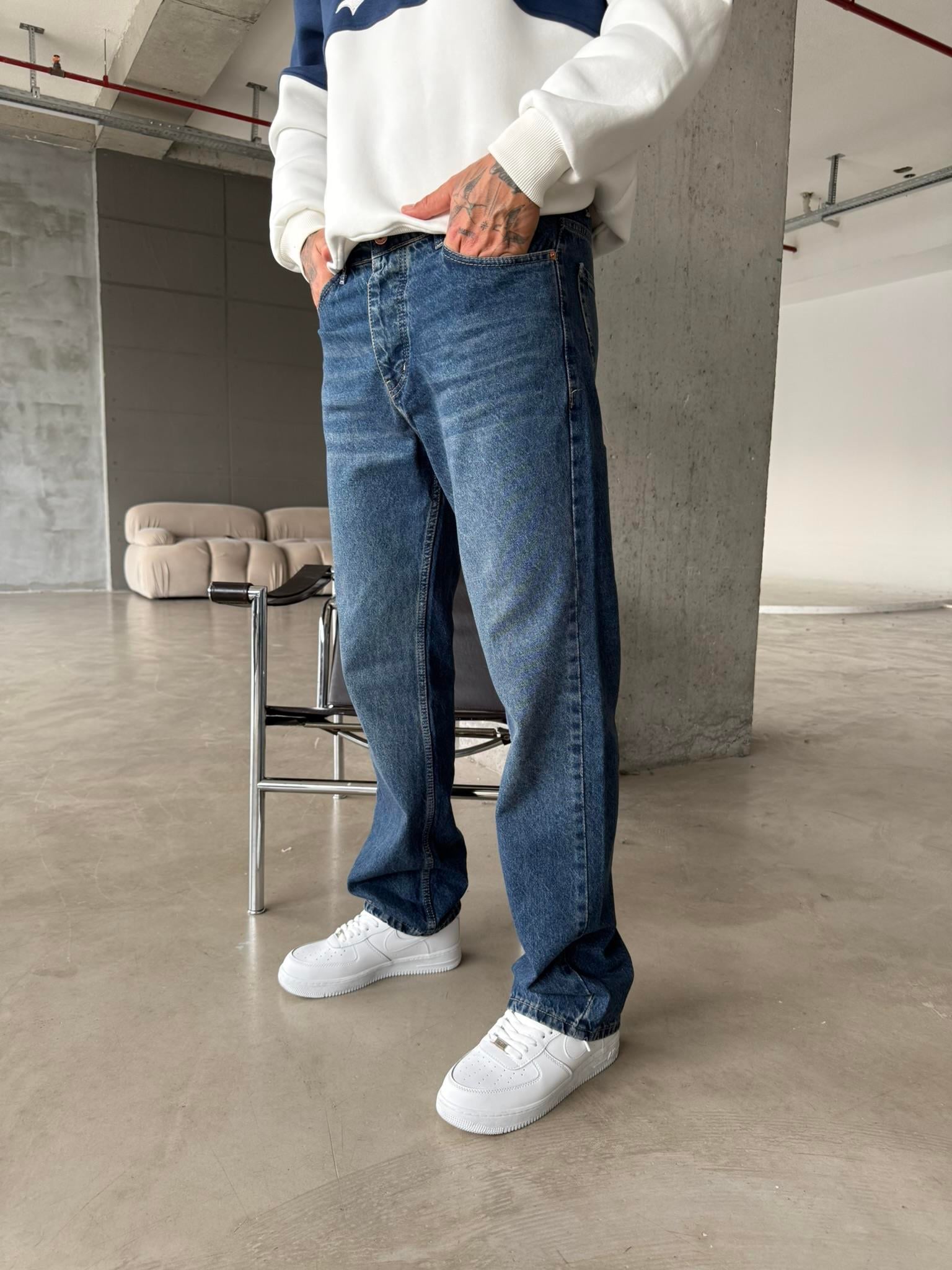 Düz Basic Baggy Pantolon - İndigo