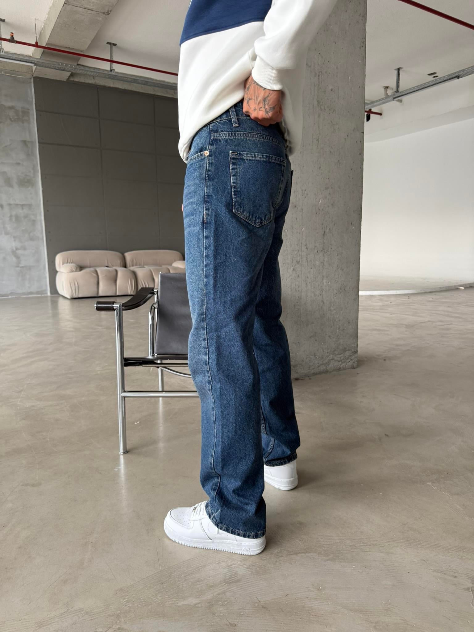 Düz Basic Baggy Pantolon - İndigo