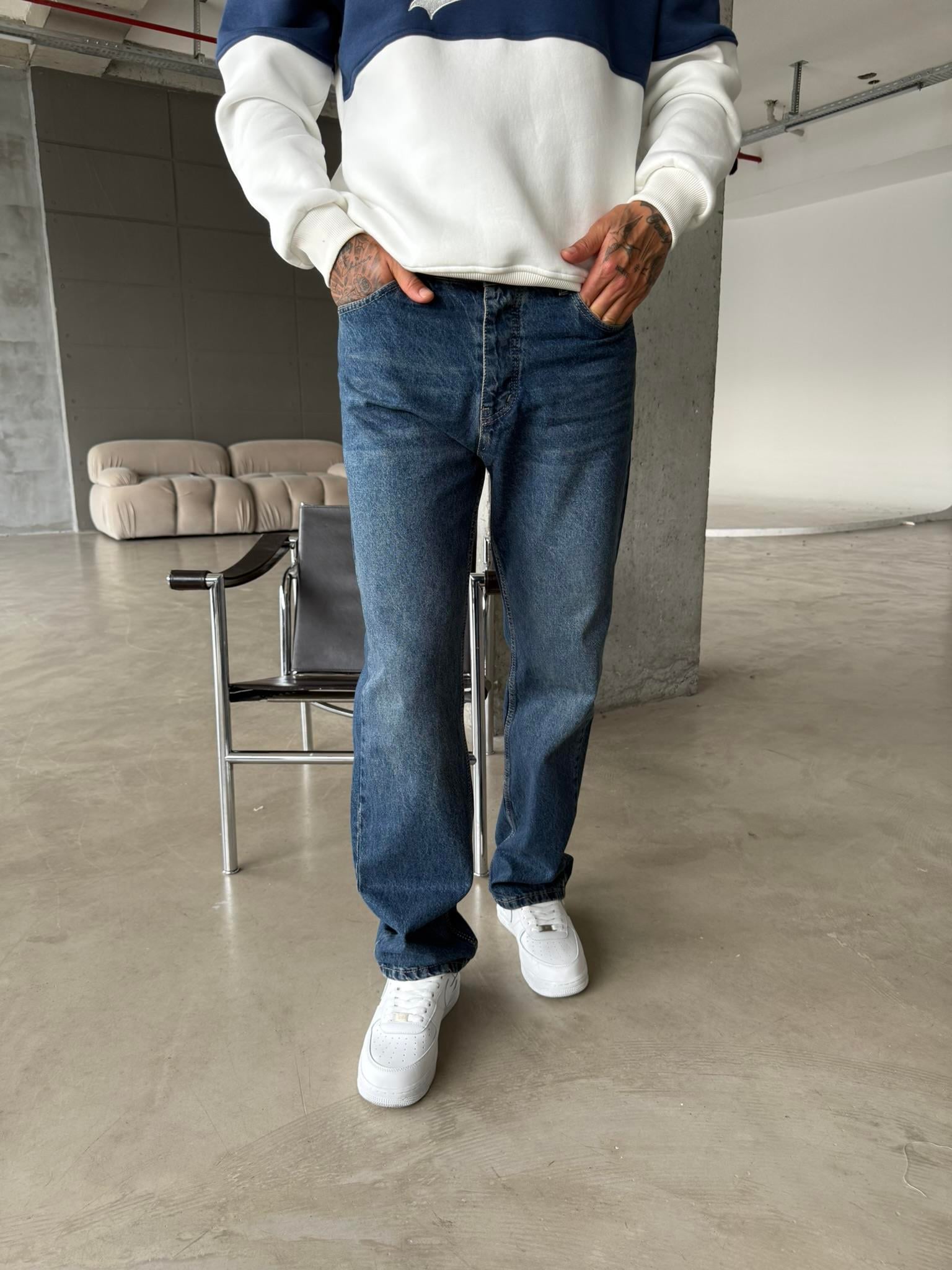 Düz Basic Baggy Pantolon - İndigo