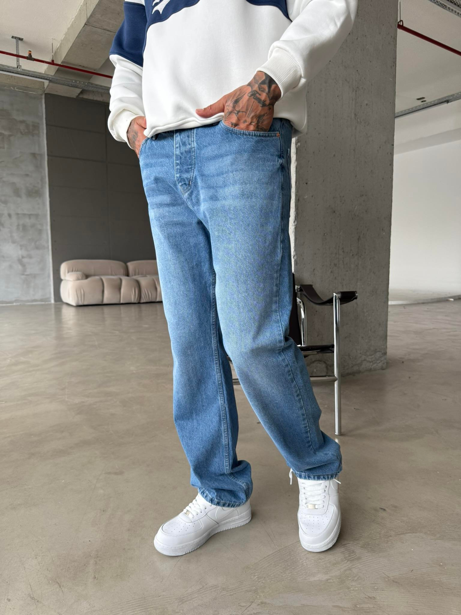 Düz Basic Baggy Pantolon - Mavi