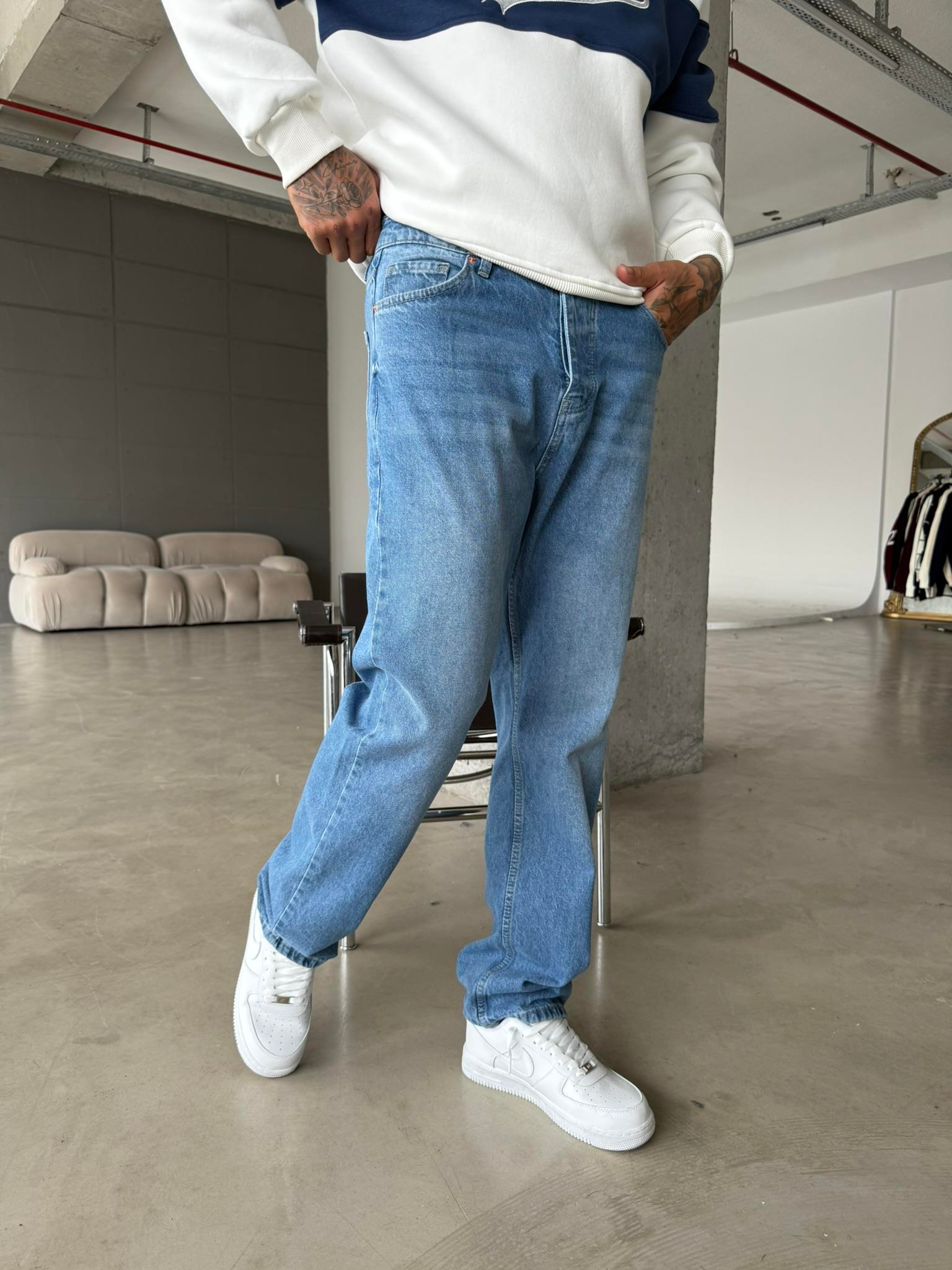 Düz Basic Baggy Pantolon - Mavi