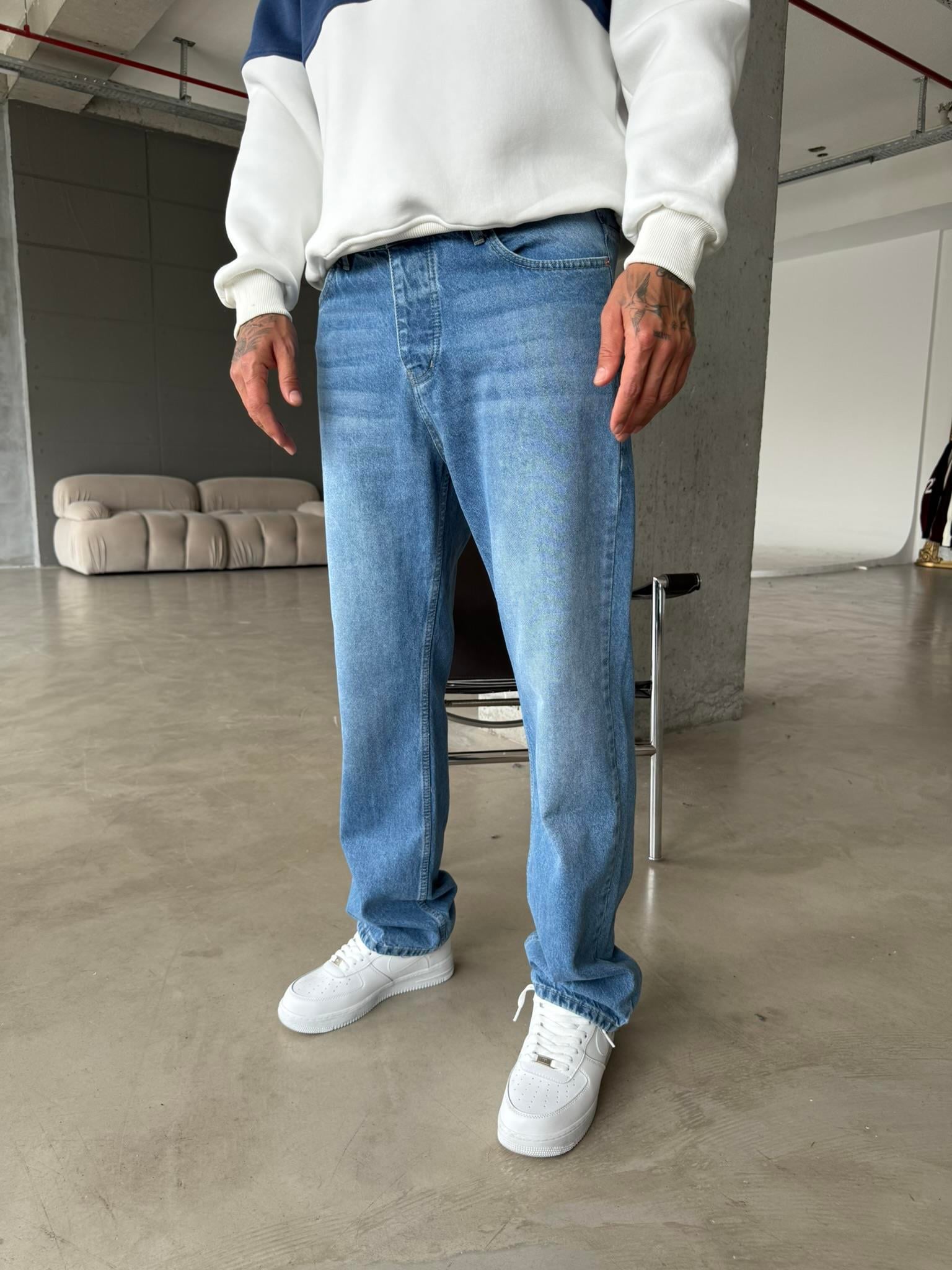 Düz Basic Baggy Pantolon - Mavi