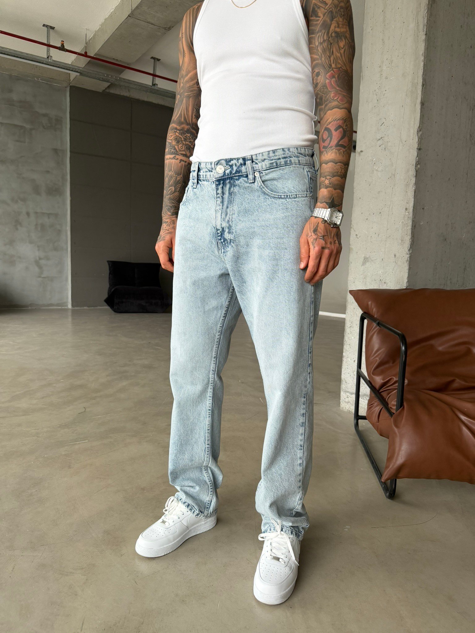 Düz Basic Detaylı Baggy Fit Pantolon - Buz Mavi