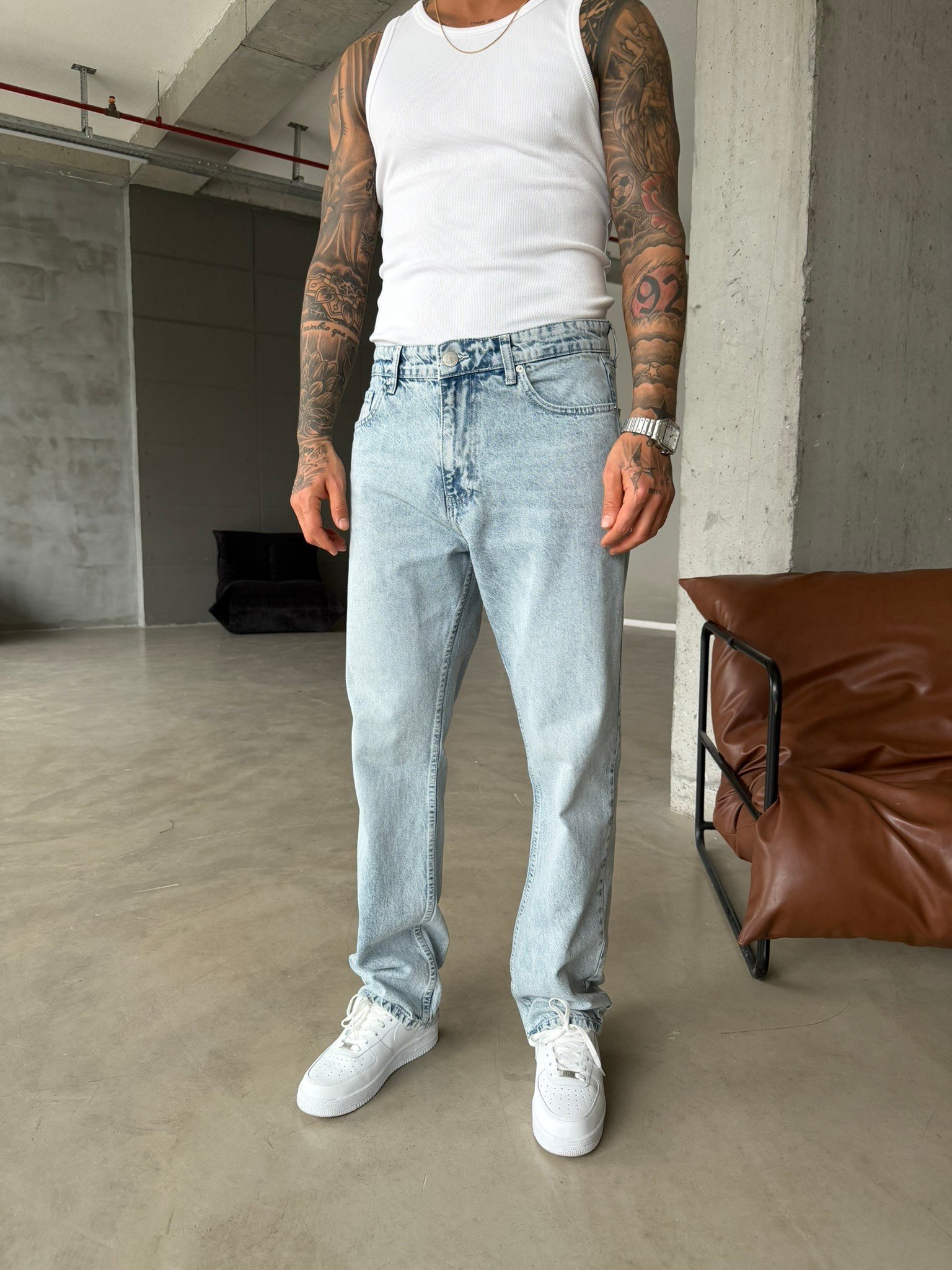 Düz Basic Detaylı Baggy Fit Pantolon - Buz Mavi