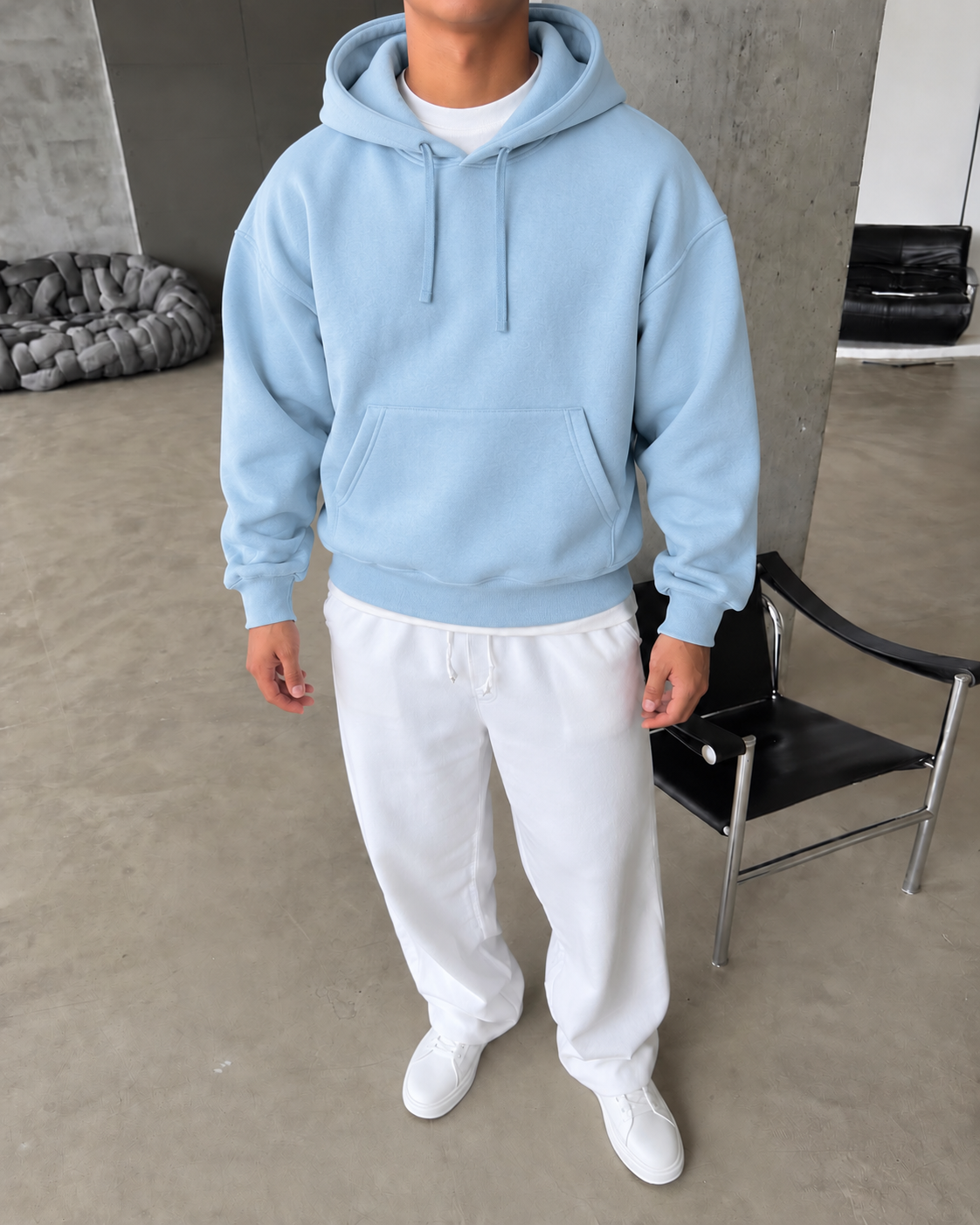 Düz Basic Kapüşonlu Sweatshirt - Bebe Mavi